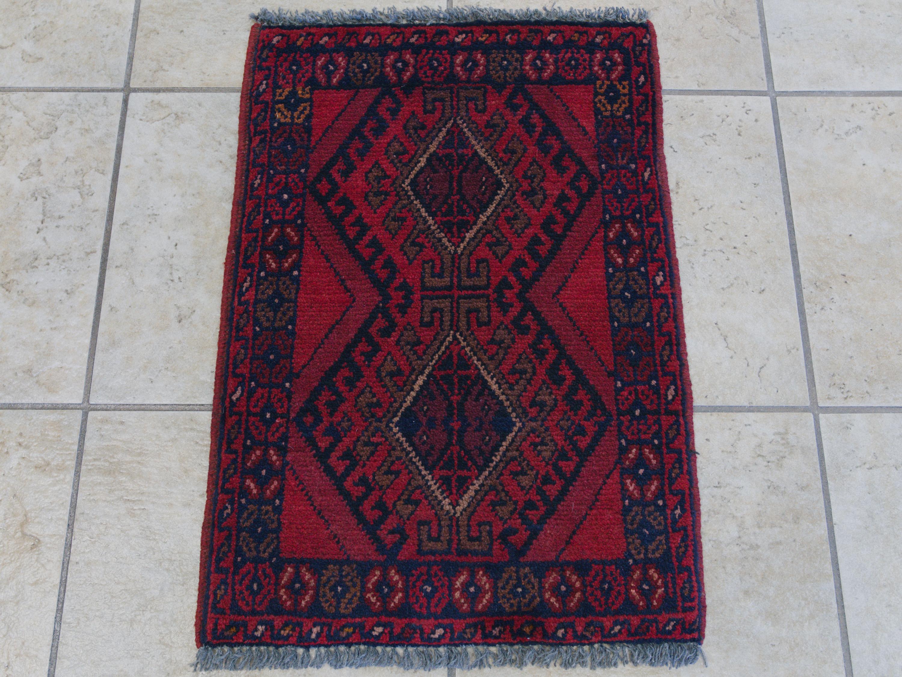 1x2 Ft Red Khal Mohammadi Rug - Wool Accent Rug