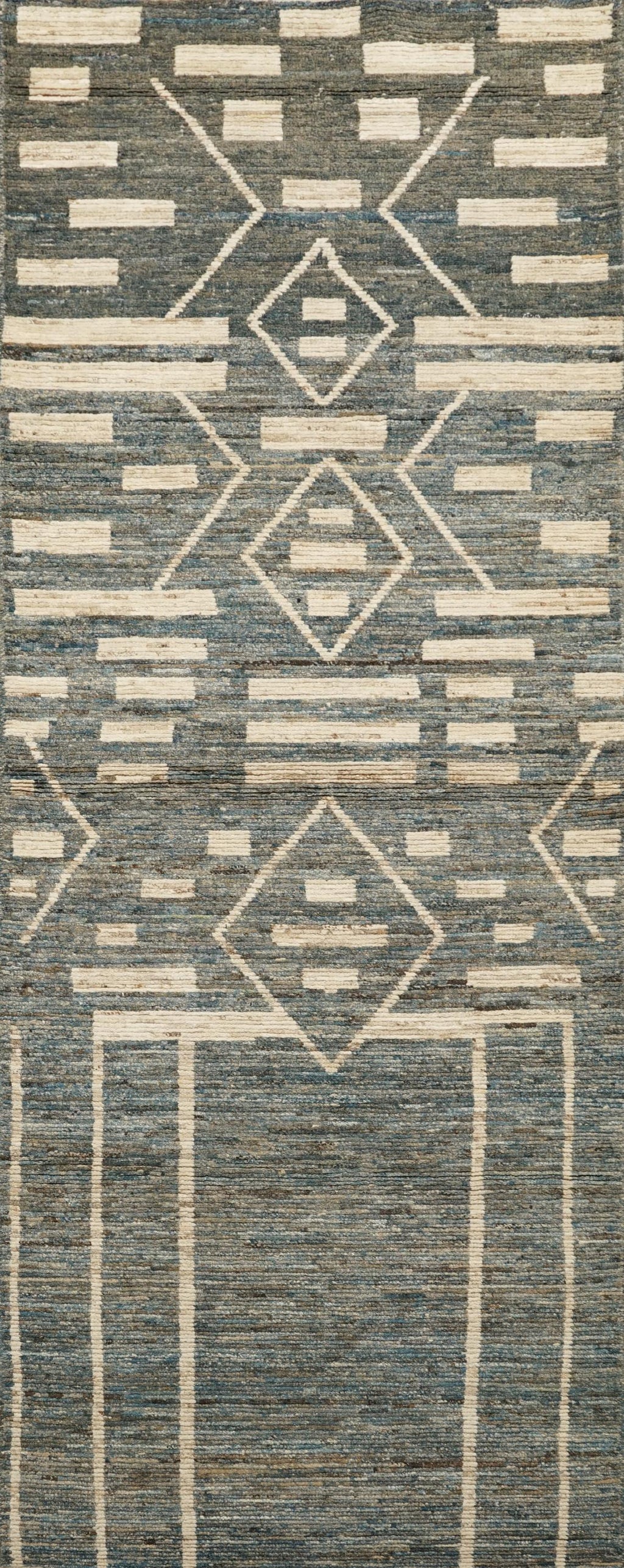 13 Ft Blue Moroccan Runner Rug - Hand Knotted Afghan Rug