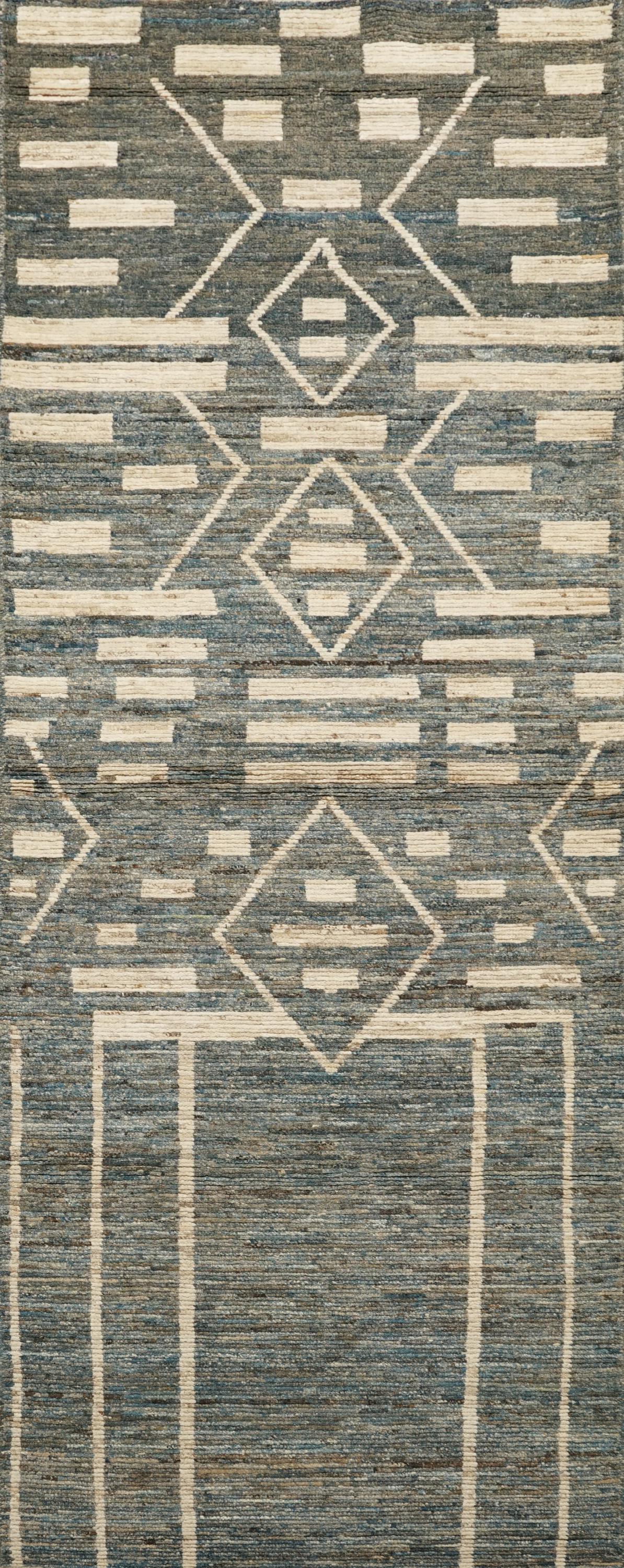 13 Ft Blue Moroccan Runner Rug - Hand Knotted Afghan Rug