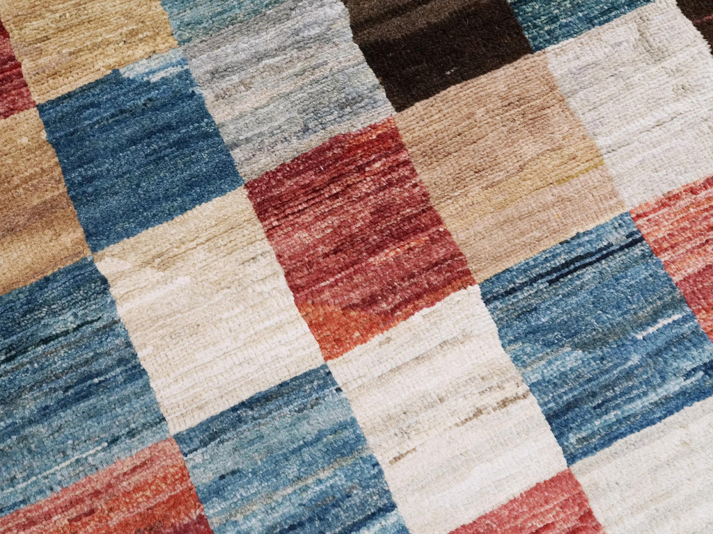 7x10 Multicolor Gabbeh Rug - Afghan Wool Area Rug - Geometric Design