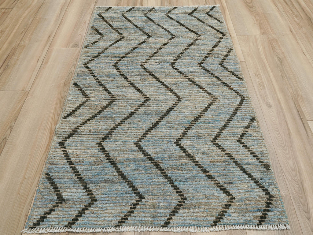 3x5 Ft Hand Knotted Moroccan Rug - Light Blue Area Rug