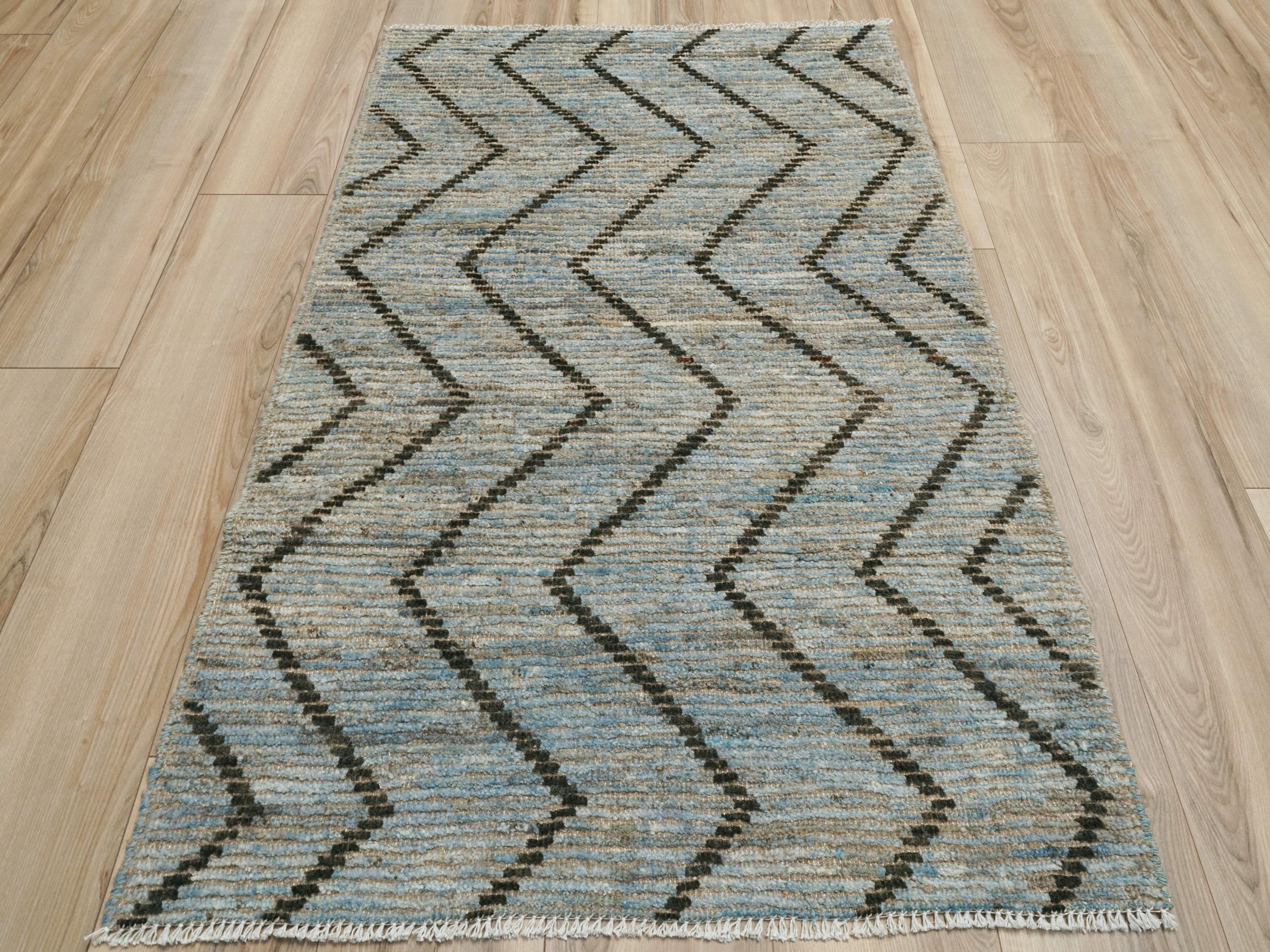 3x5 Ft Hand Knotted Moroccan Rug - Light Blue Area Rug