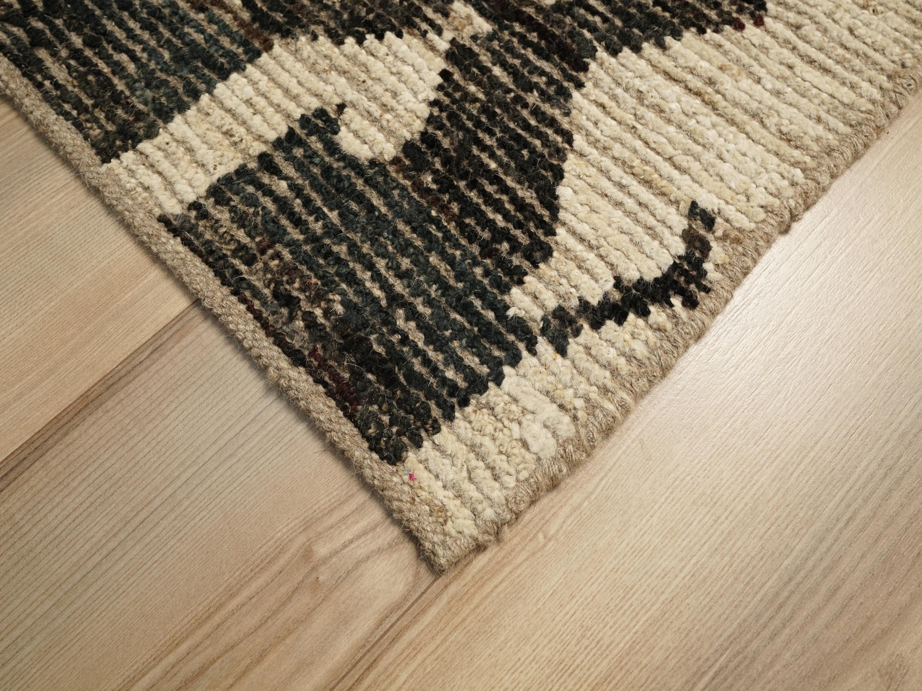 10 Ft Black & Beige Moroccan Runner Rug - Afghan Handmade Wool Rug