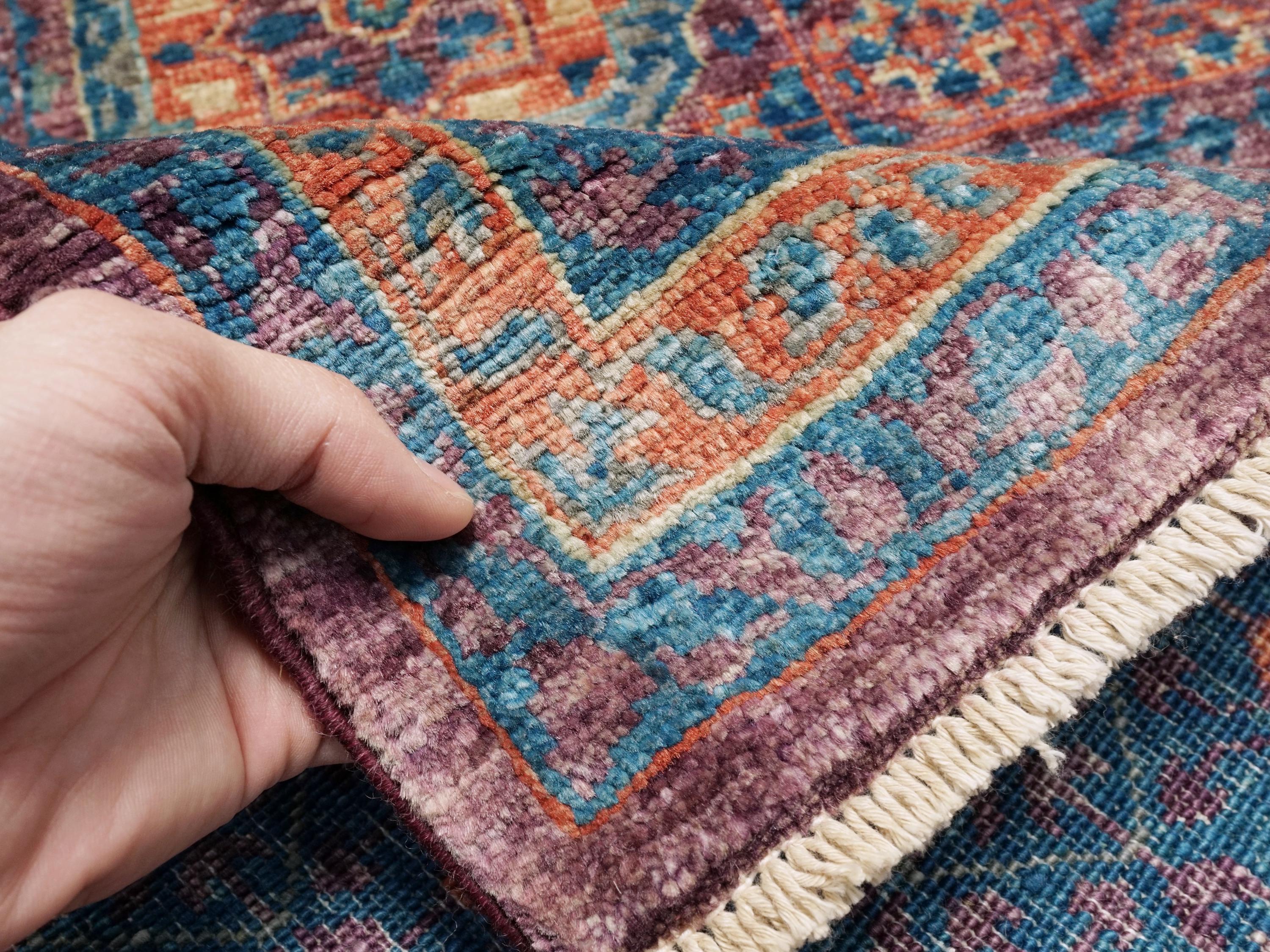 6x8 Ft Blue Mamluk Rug - Hand Knotted Oriental Rug - Geometric Design
