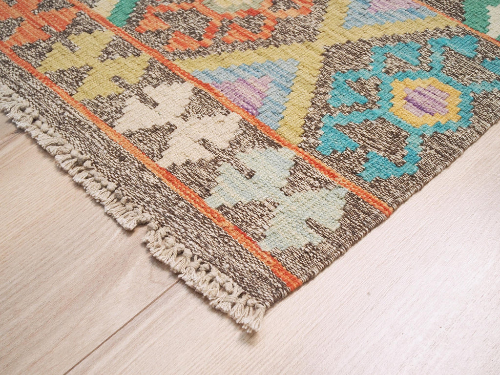 6x8 Ft Wool Kilim Rug - Brown Flat Weave - Traditional Afghan Rug