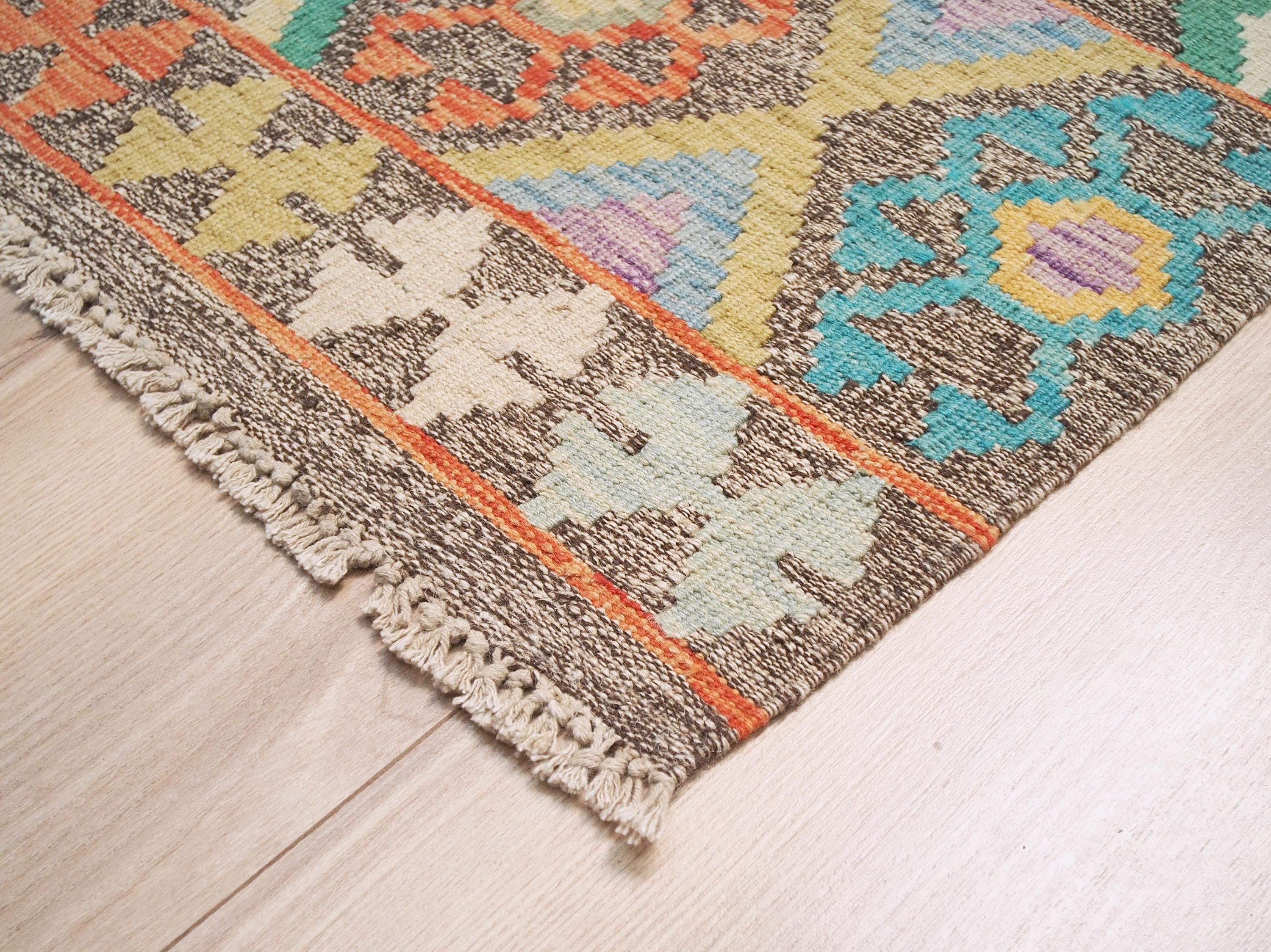 6x8 Ft Wool Kilim Rug - Brown Flat Weave - Traditional Afghan Rug