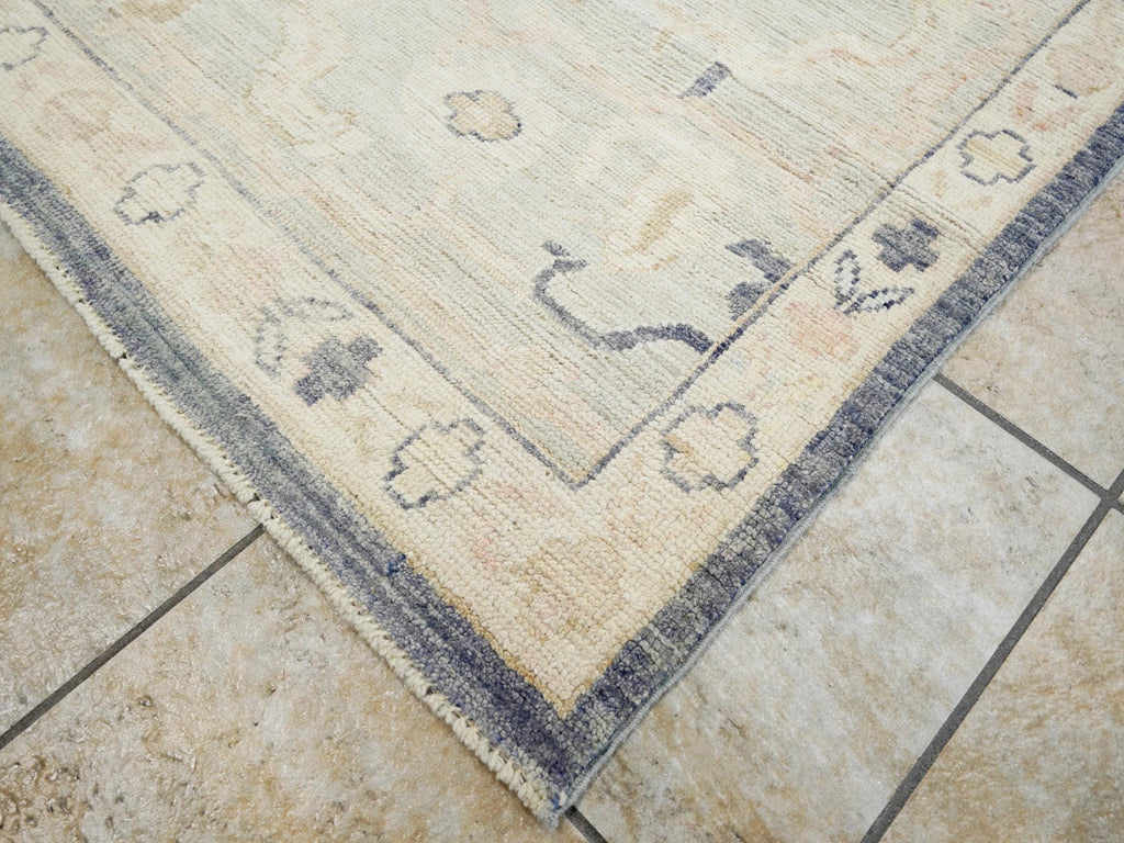 10x14 Ft Light Black Oushak Rug - Hand Knotted Afghan Rug - Turkish Floral Design