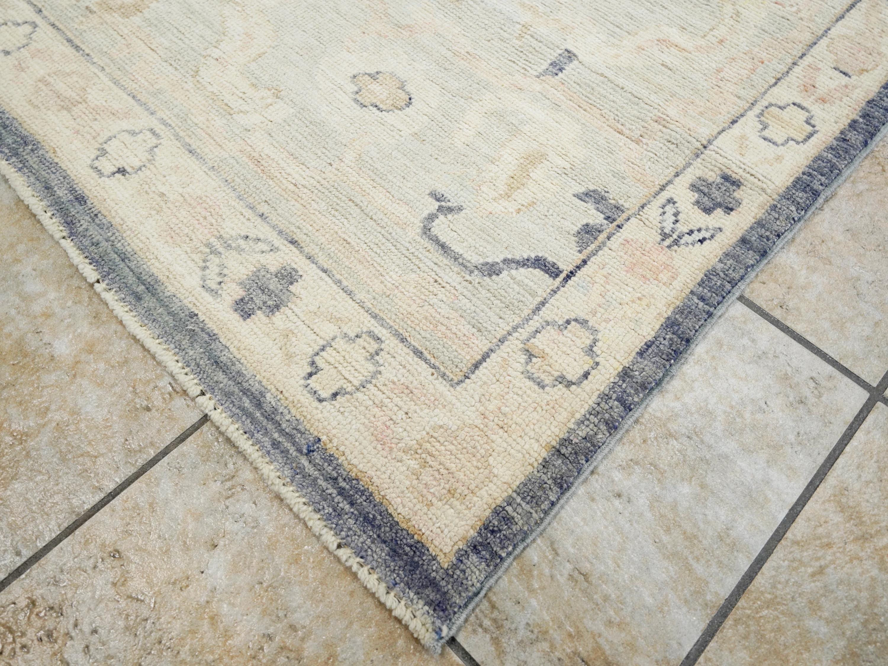 10x14 Ft Light Black Oushak Rug - Hand Knotted Afghan Rug - Turkish Floral Design