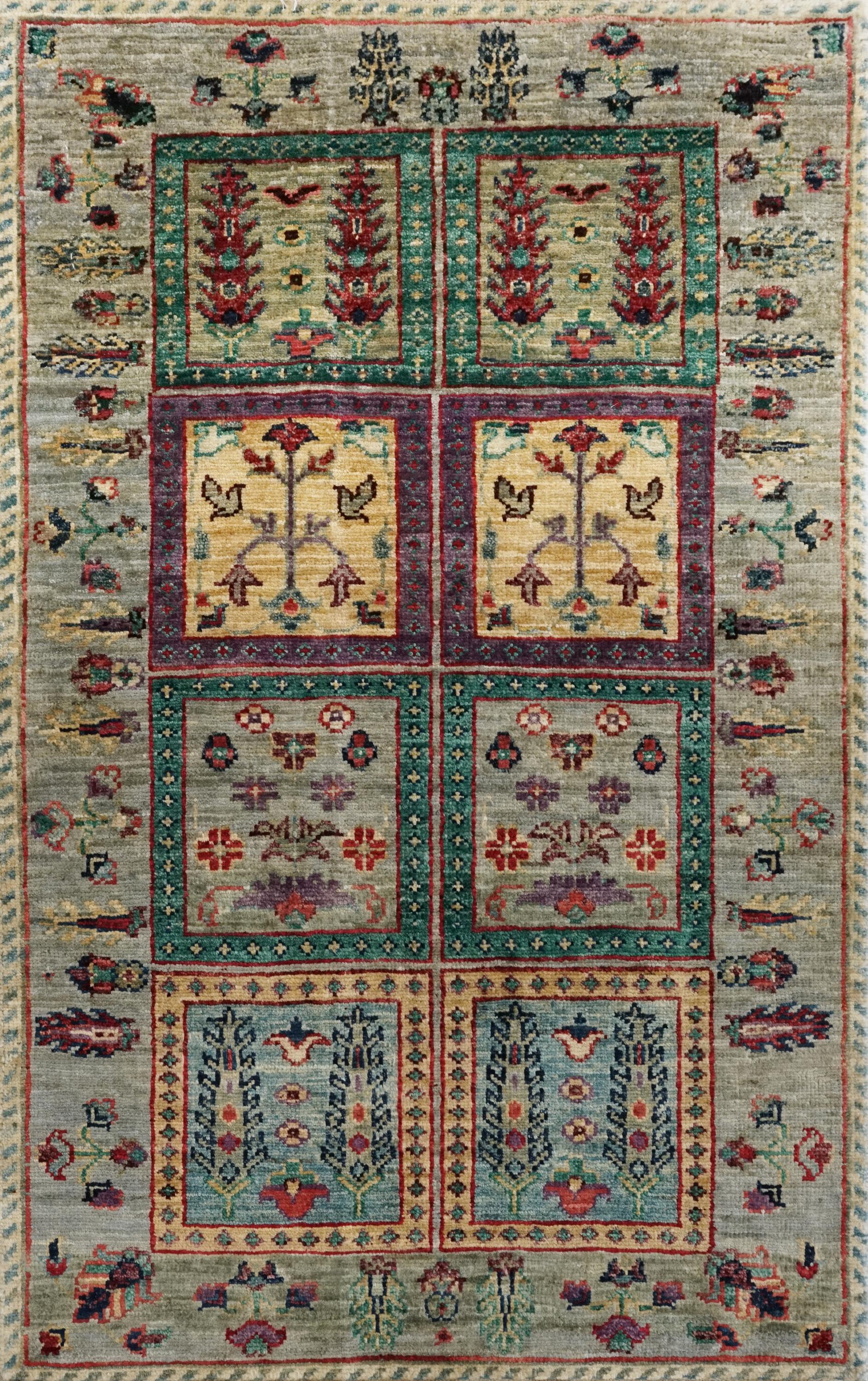 2x3 Ft Hand Knotted Gray Heriz Rug - Afghan Wool Accent Rug