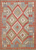 4x5 Ft Red Maimana Kilim Rug - Traditional Flat Weave Wool Rug