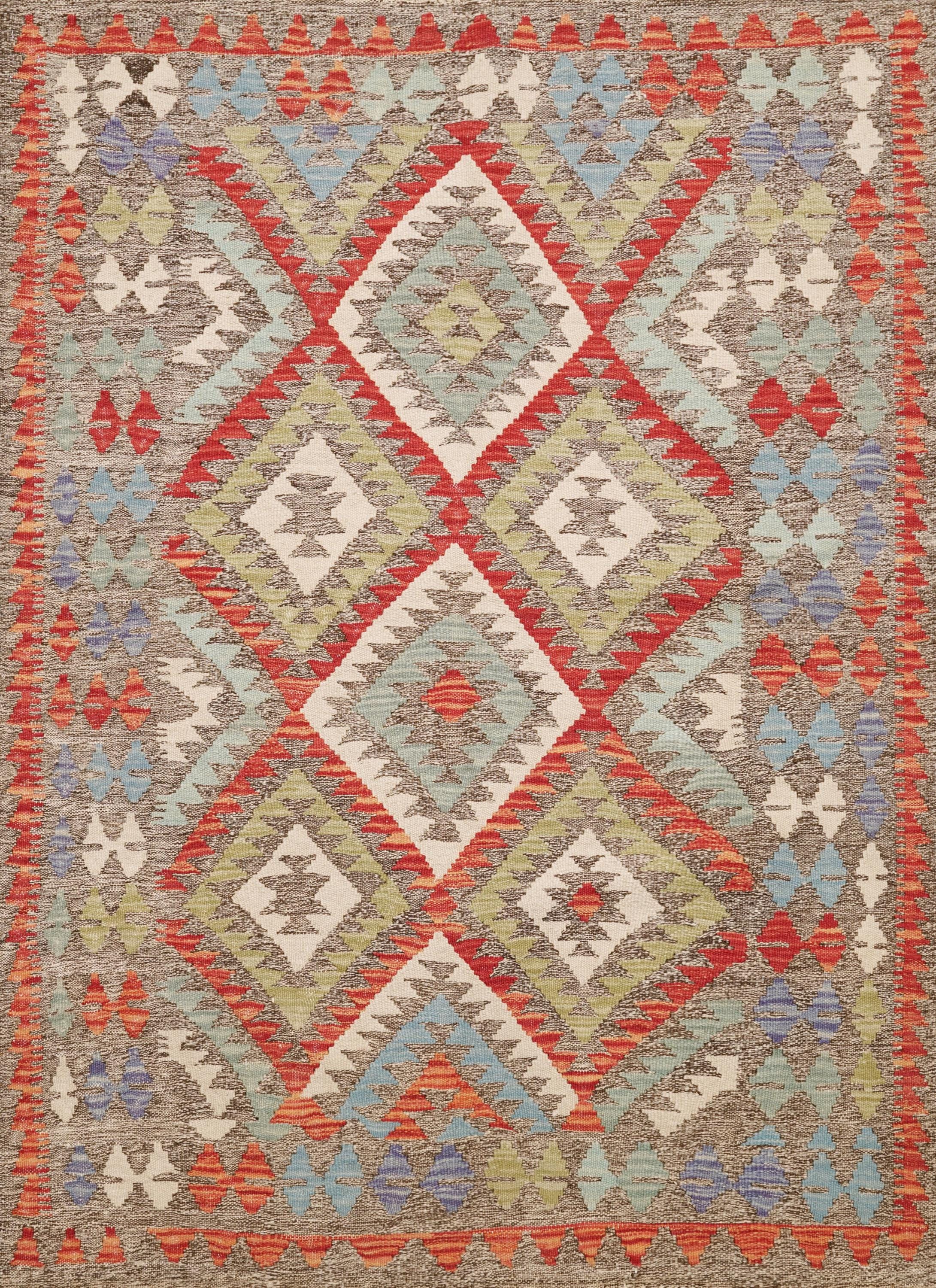 4x5 Ft Red Maimana Kilim Rug - Traditional Flat Weave Wool Rug