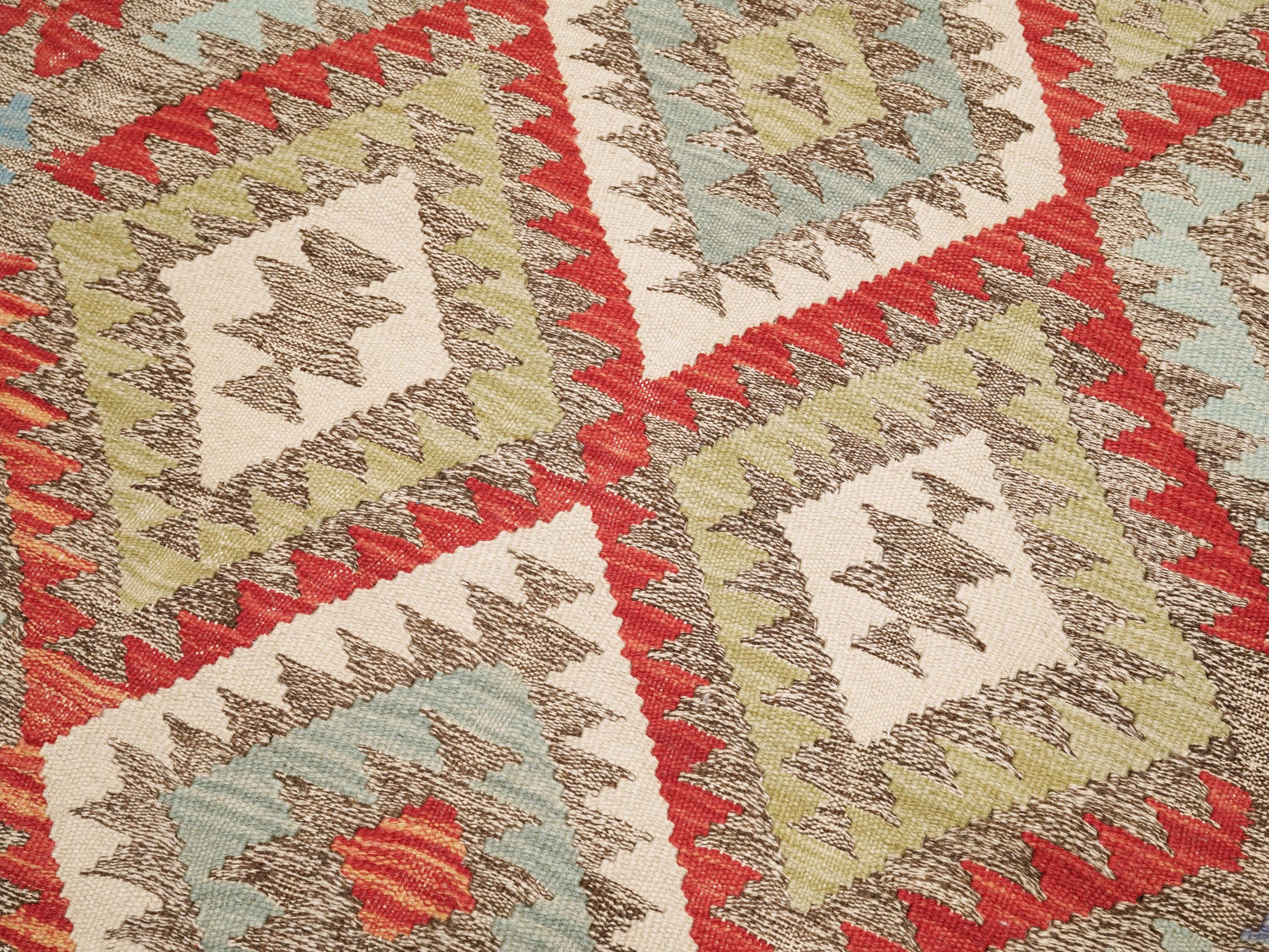 4x5 Ft Red Maimana Kilim Rug - Traditional Flat Weave Wool Rug