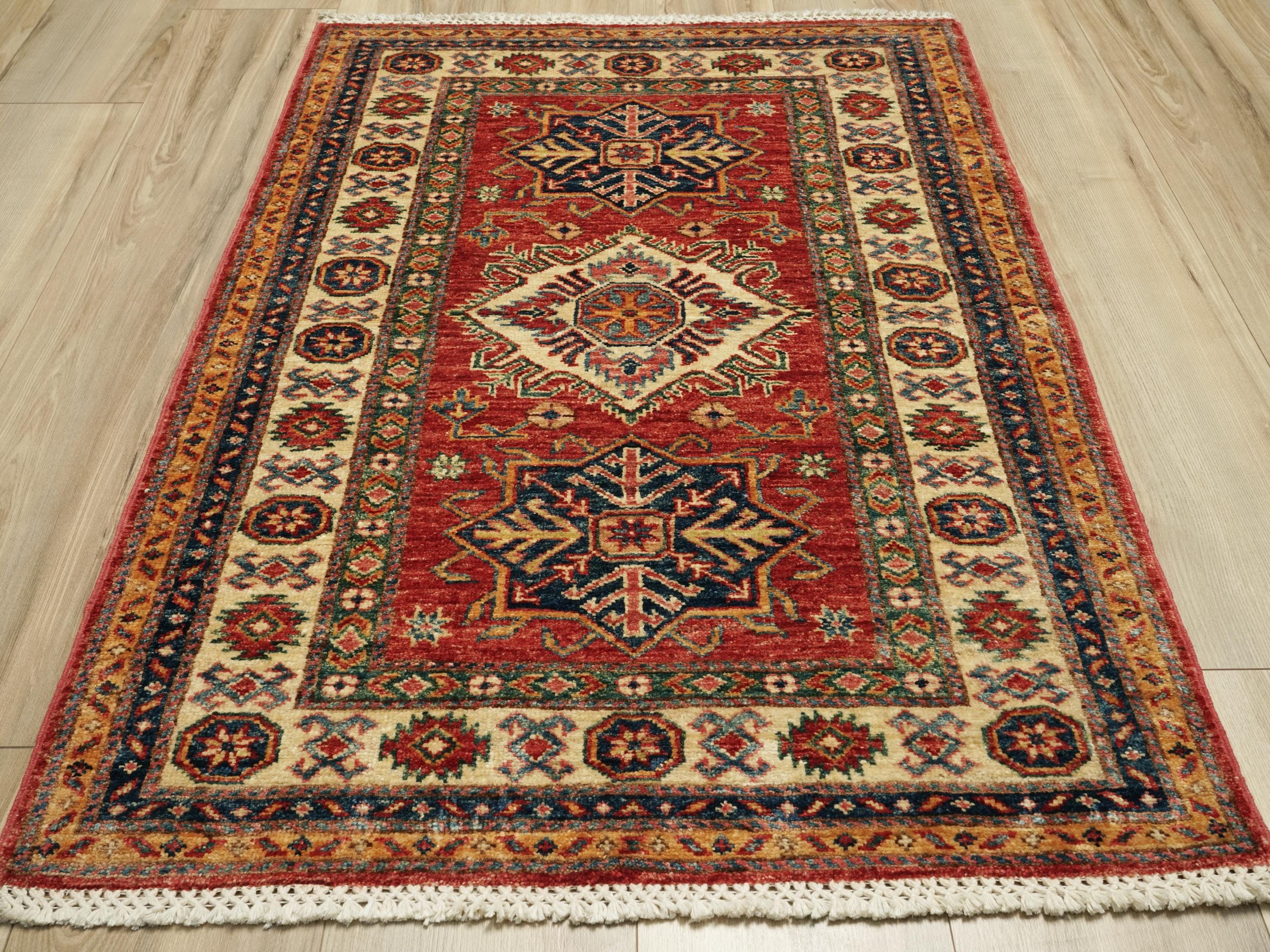 3x4 Ft Handmade Red Kazak Rug - Afghan Wool Oriental Rug