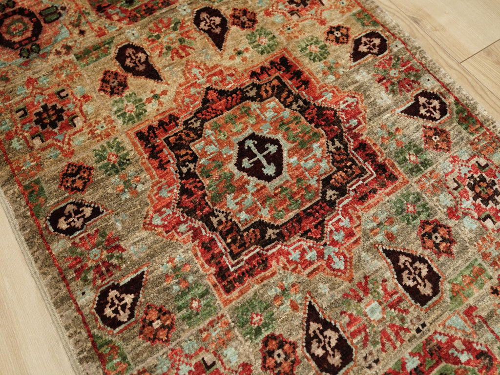 2x3 Ft Hand Knotted Beige Mamluk Rug - Oriental Accent Rug