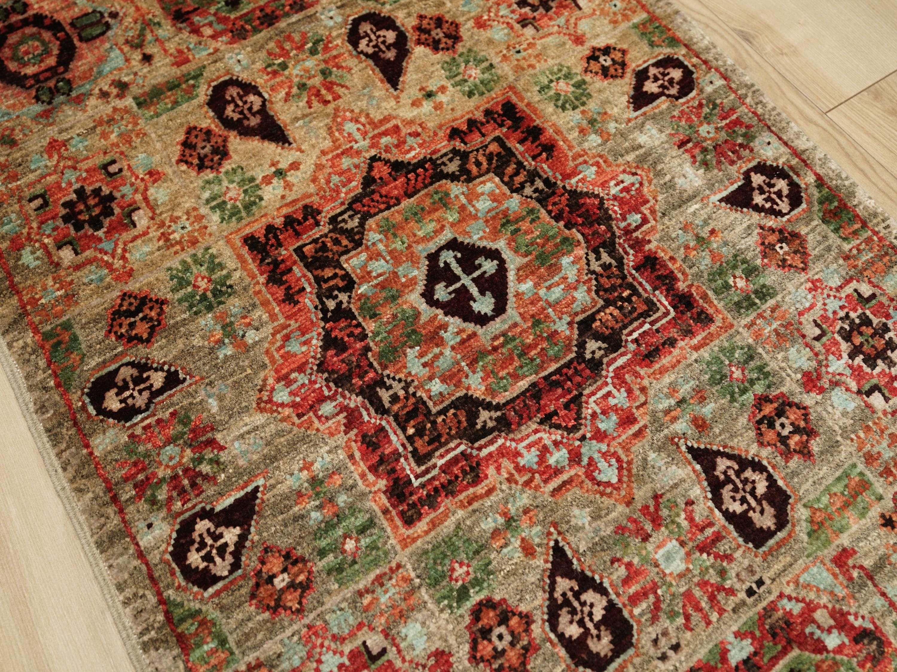 2x3 Ft Hand Knotted Beige Mamluk Rug - Oriental Accent Rug