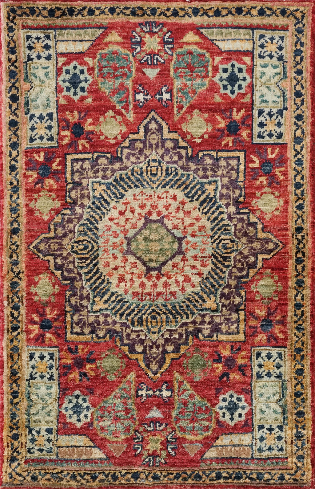 2x3 Ft Hand Knotted Wool Mamluk Rug - Red Oriental Accent Rug