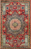 2x3 Ft Hand Knotted Wool Mamluk Rug - Red Oriental Accent Rug