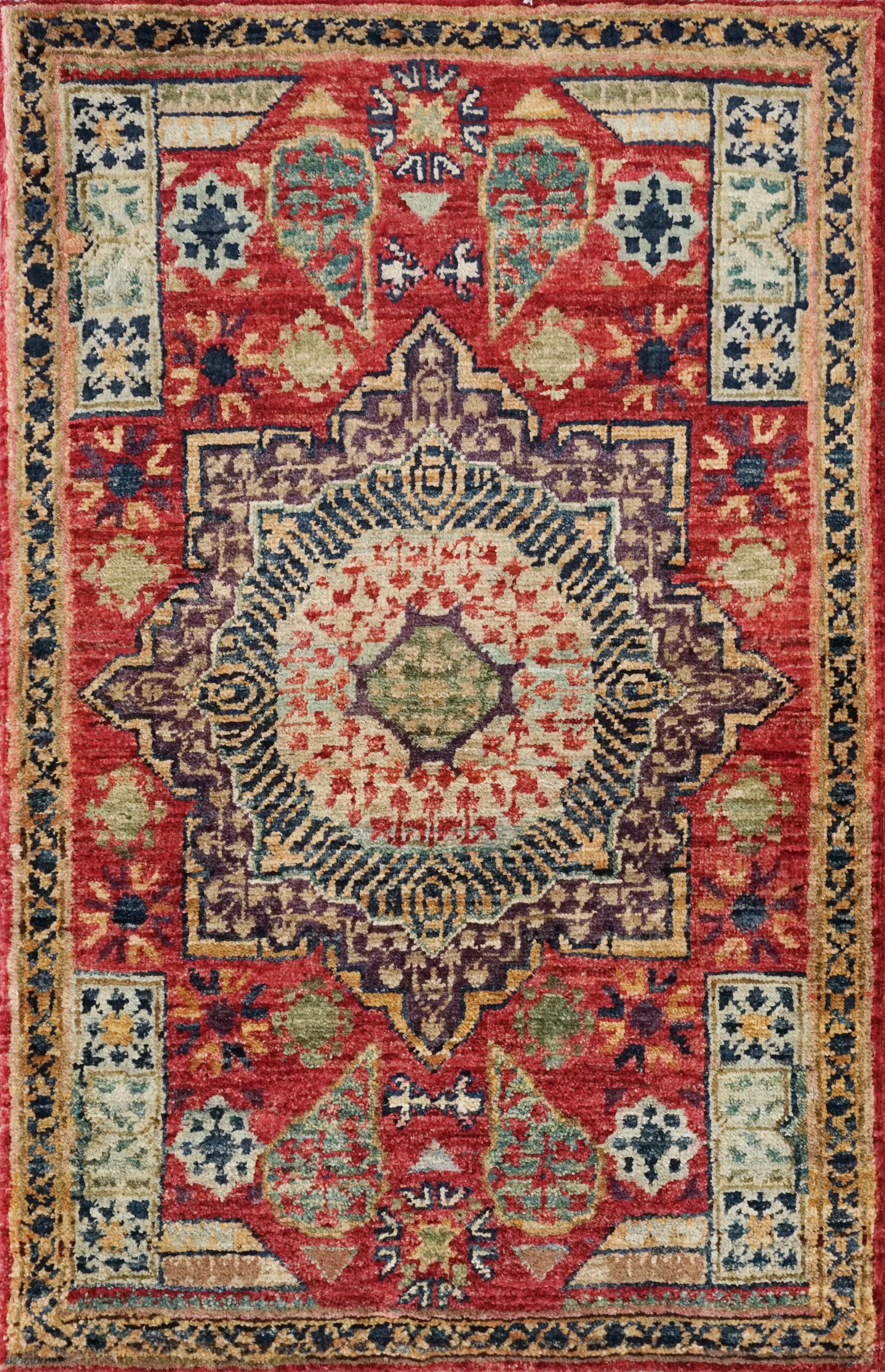 2x3 Ft Hand Knotted Wool Mamluk Rug - Red Oriental Accent Rug