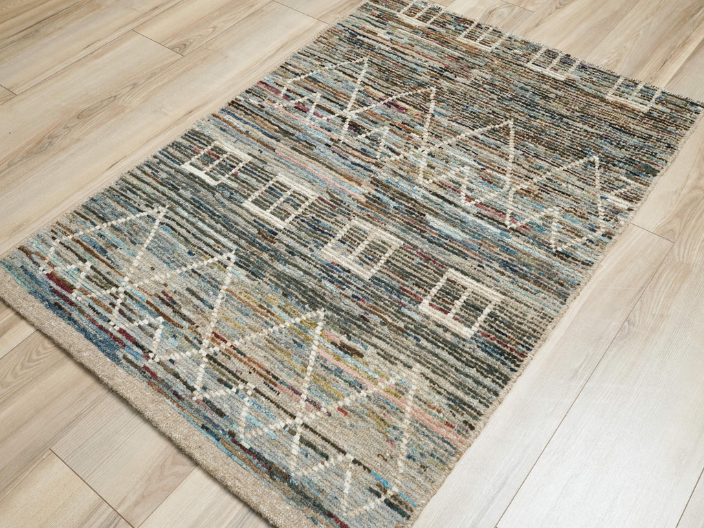 3x5 Ft Blue Moroccan Rug - Hand Knotted Area Rug