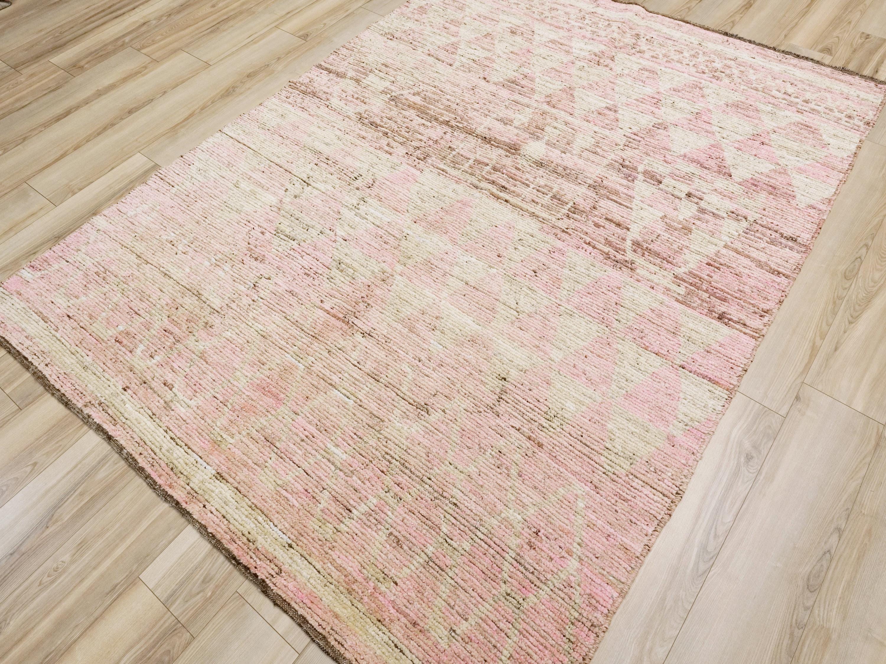 6x9 Ft Pink Moroccan Rug - Afghan Handmade Area Rug