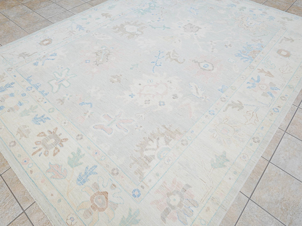 9x12 Ft Pastel Oushak Rug - Handmade Area Rug - Floral Design