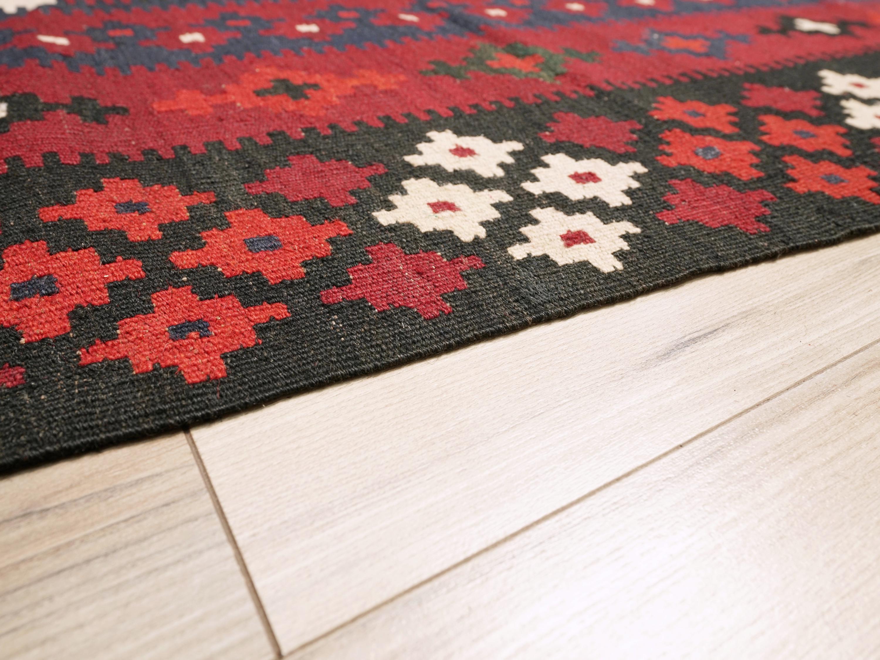 9x11 Ft Red Maimana Kilim Rug - Vintage Afghan Flat Weave
