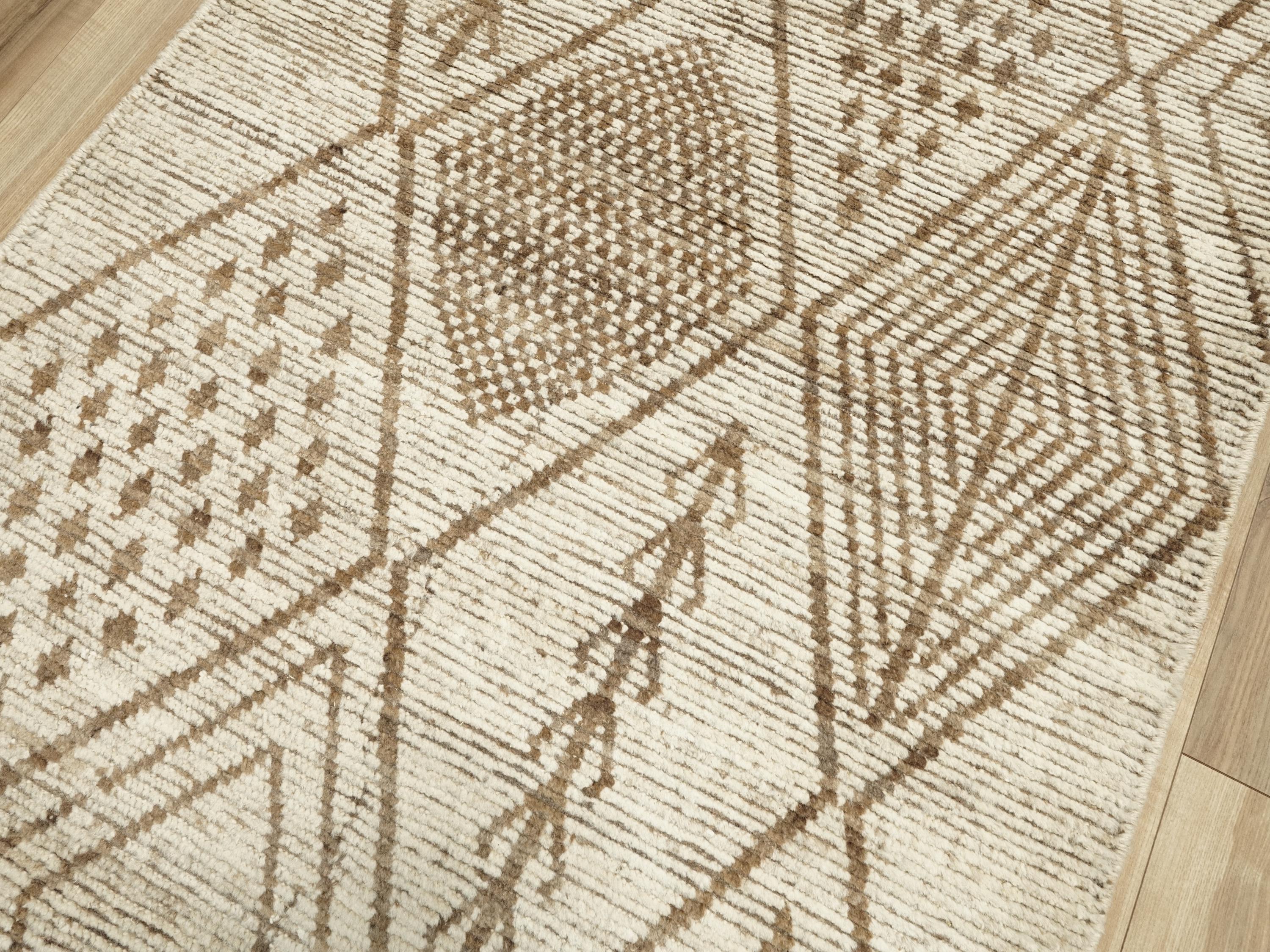 10 Ft Beige Moroccan Runner Rug - Hand Knotted Wool Runner