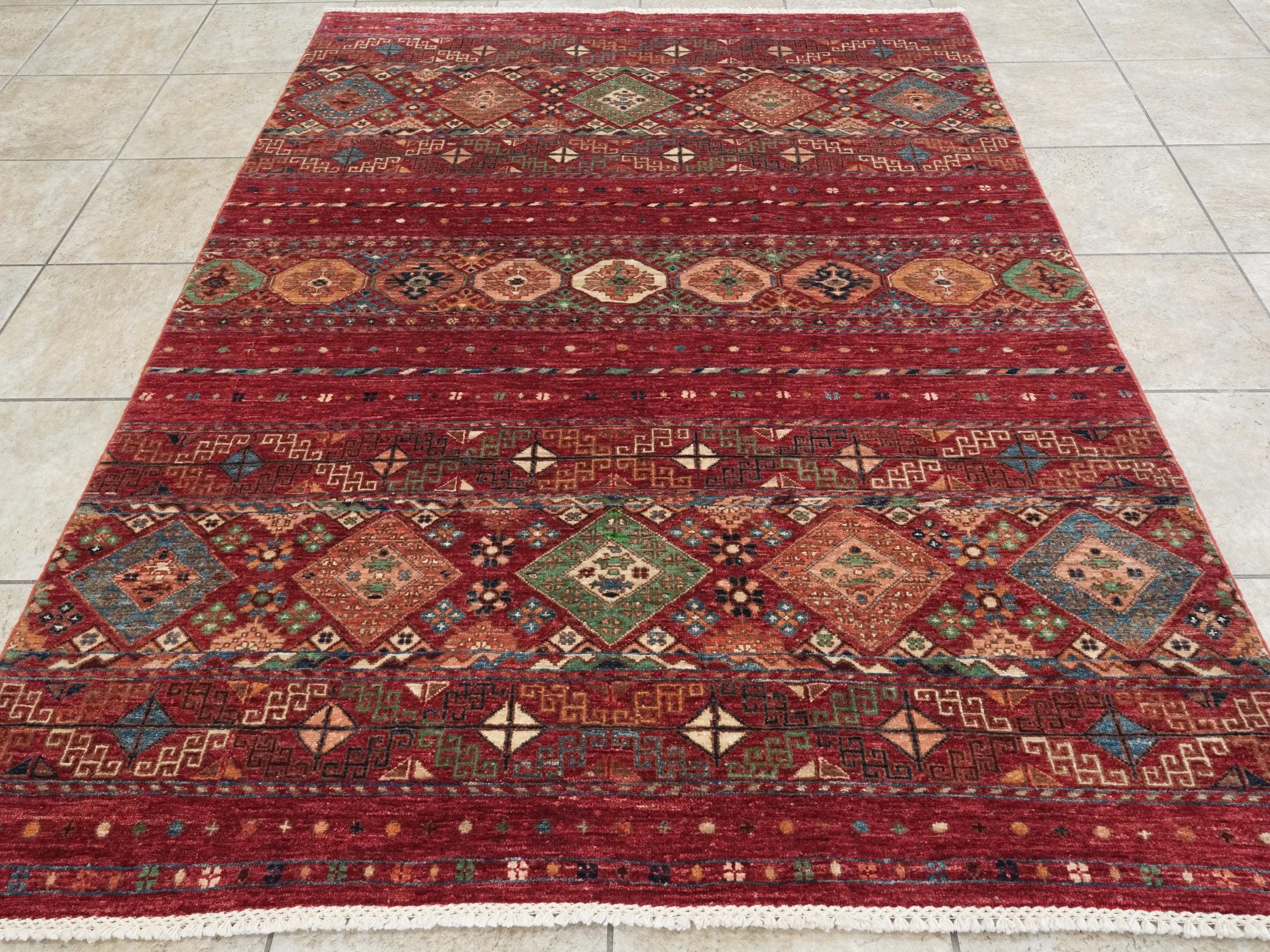5x7 Ft Red Khorjin Rug - Hand Knotted Wool Tribal Rug