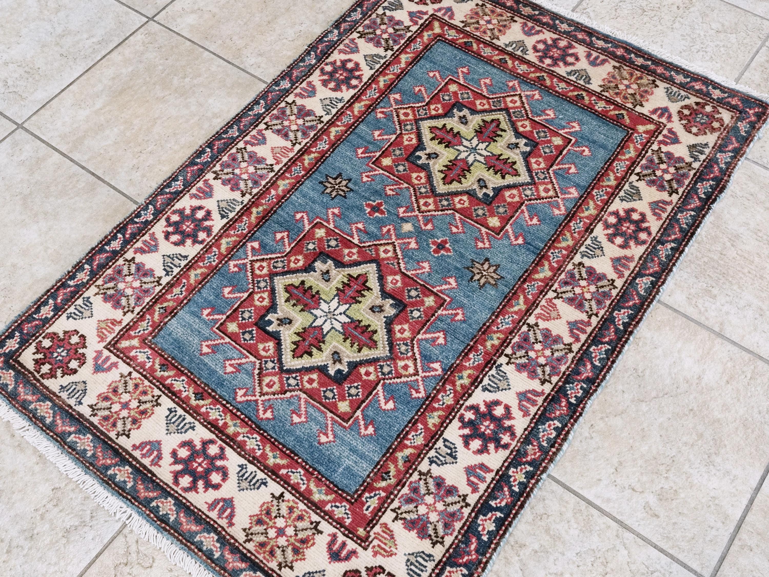 3x4 Ft Blue Heriz Rug - Afghan Oriental Area Rug - Traditional Persian Design