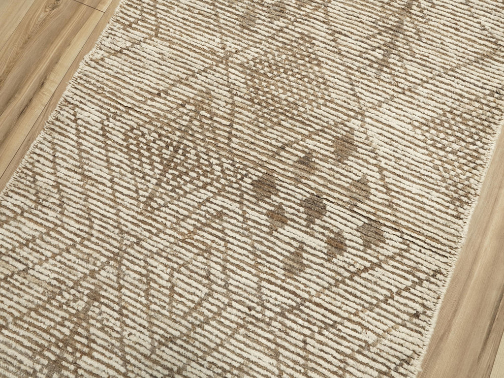 10 Ft Beige Moroccan Runner Rug - Hand Knotted Wool Runner