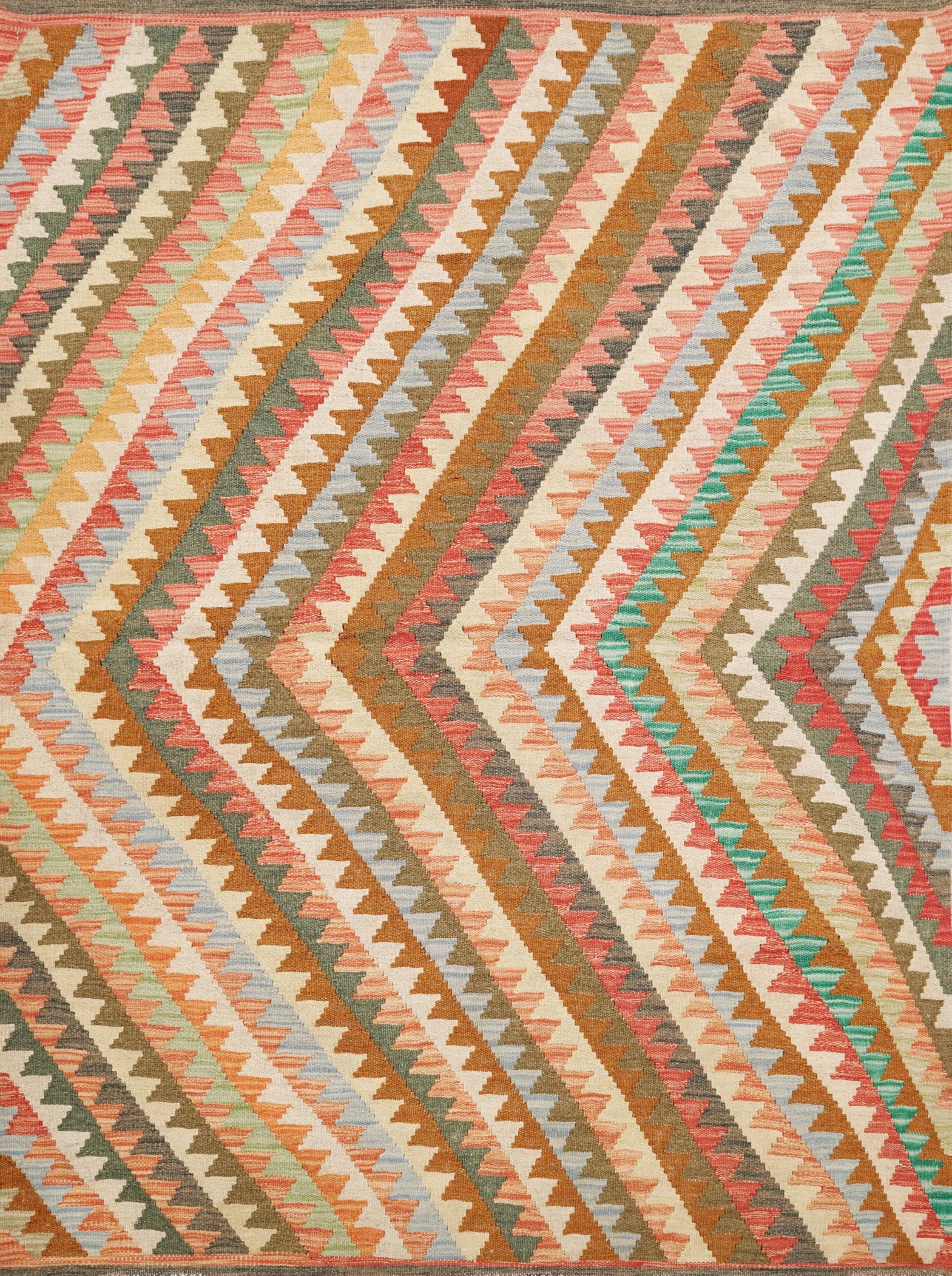 4x6 Ft Wool Kilim Rug - Flat Weave Scandinavian Rug