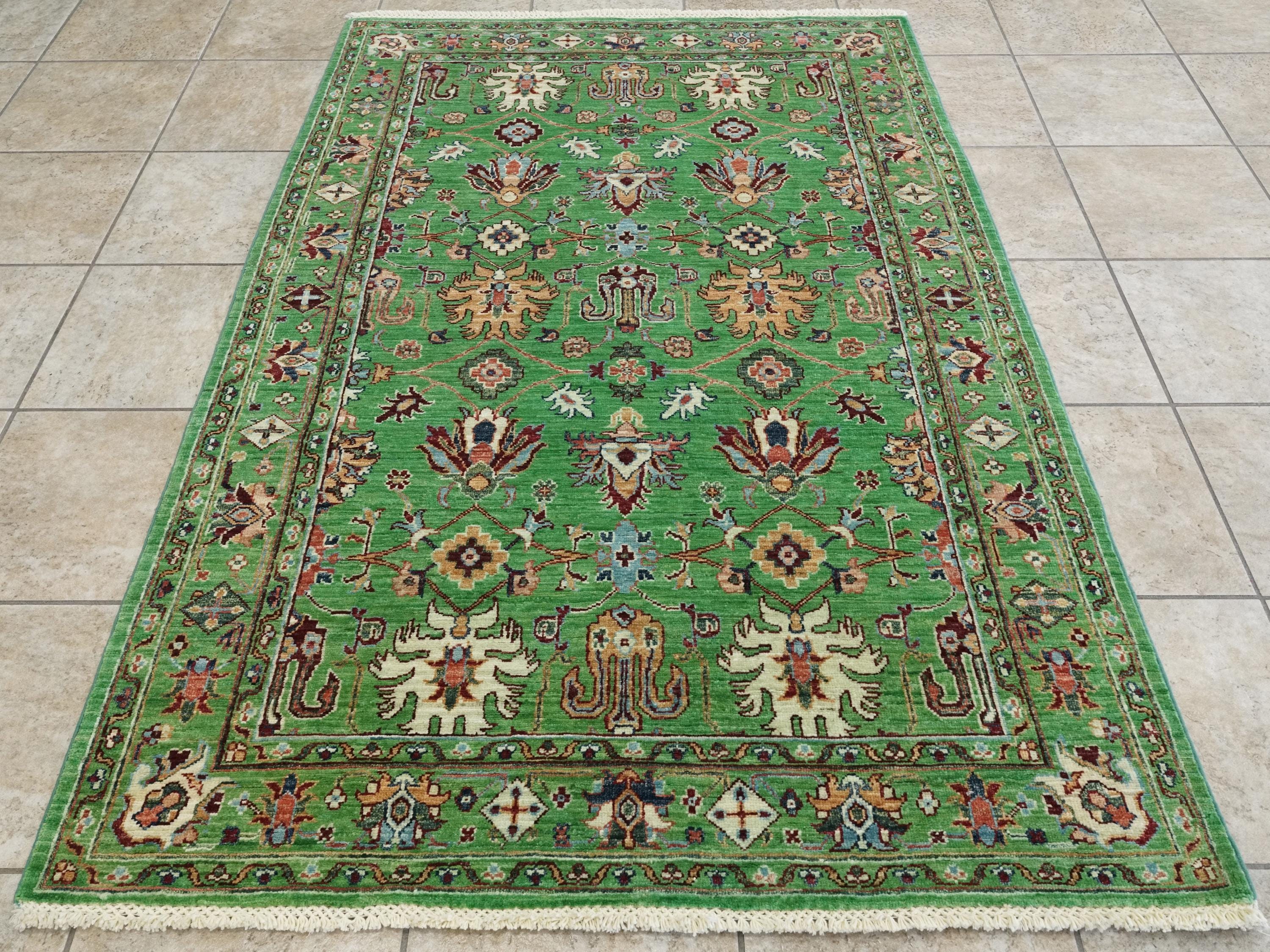 4x6 Ft Green Bidjar Rug - Hand Knotted Oriental Rug - Persian Design