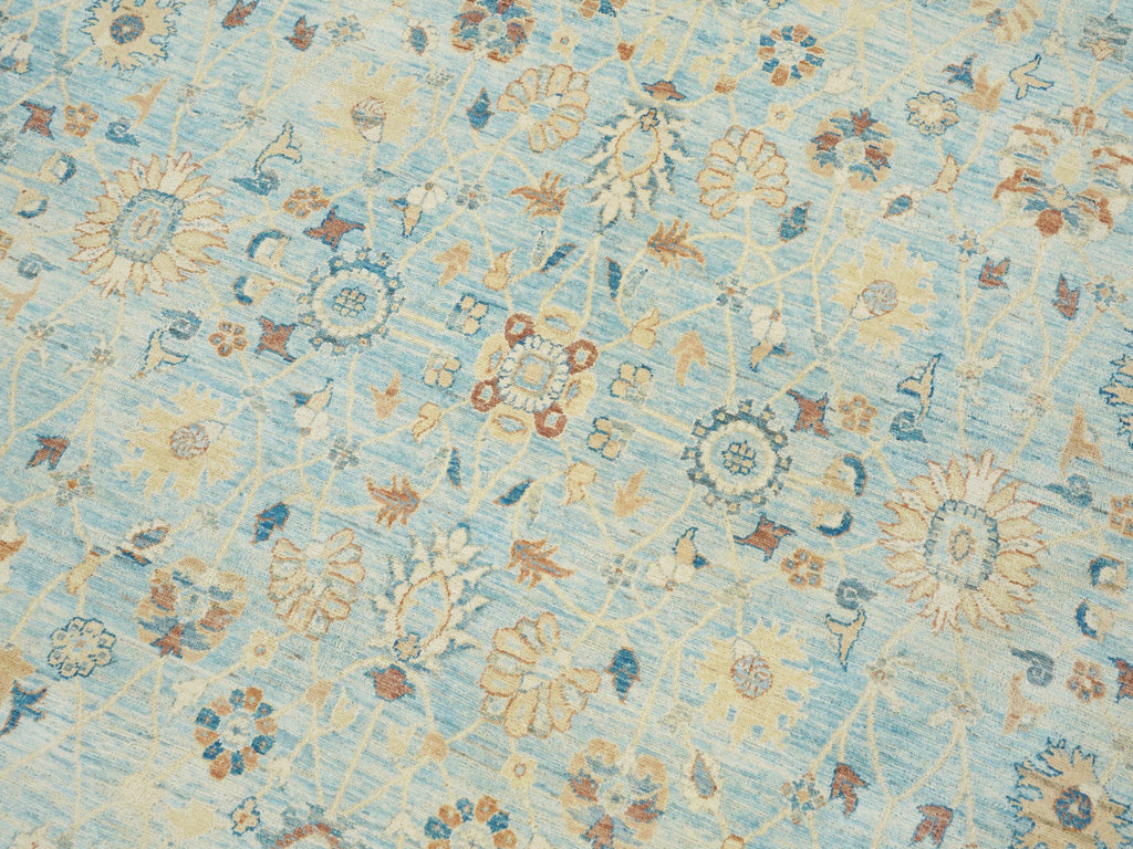 9x13 Ft Light Blue Serapi Rug - Hand Knotted Antique Rug - Persian Design