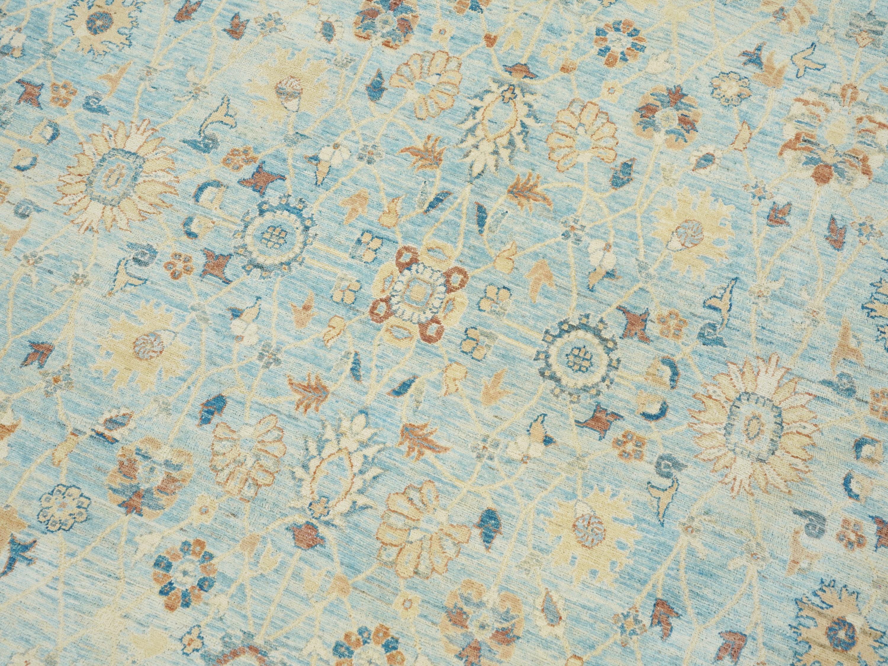 9x13 Ft Light Blue Serapi Rug - Hand Knotted Antique Rug - Persian Design