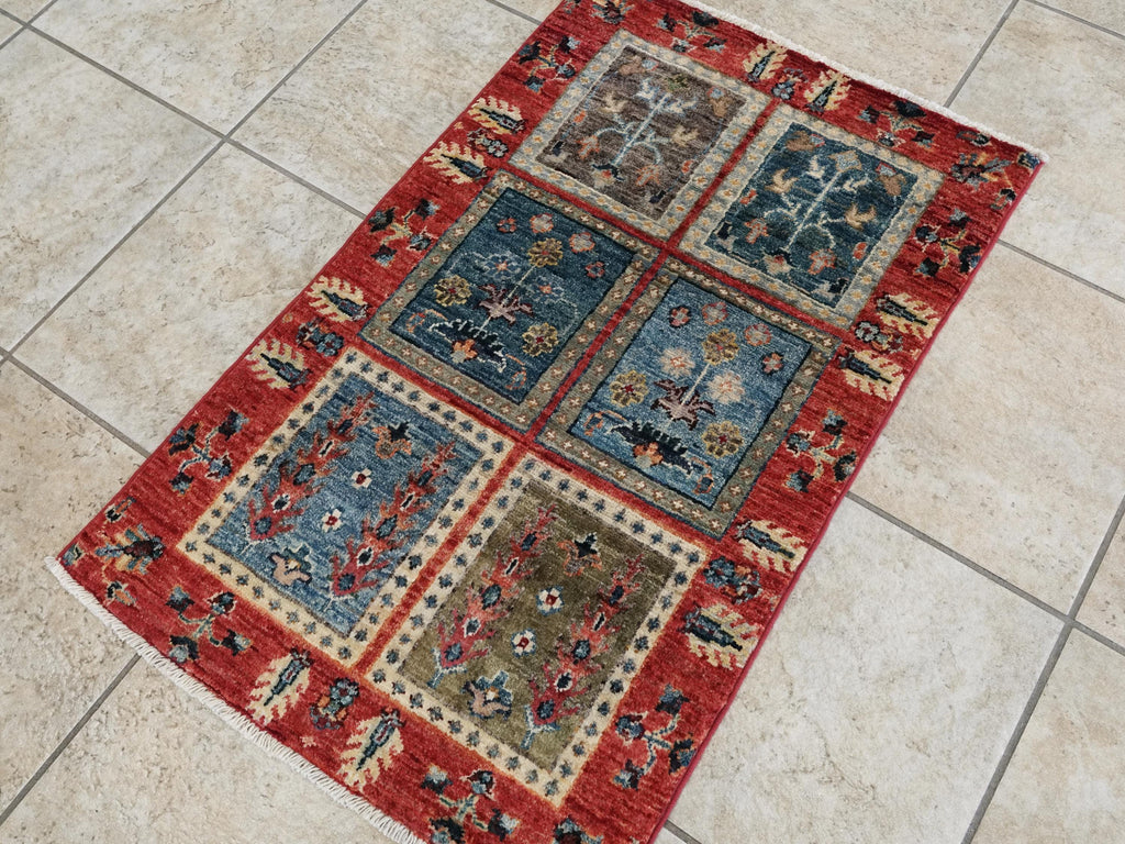 2x3 Ft Hand Knotted Red Heriz Rug - Afghan Wool Accent Rug
