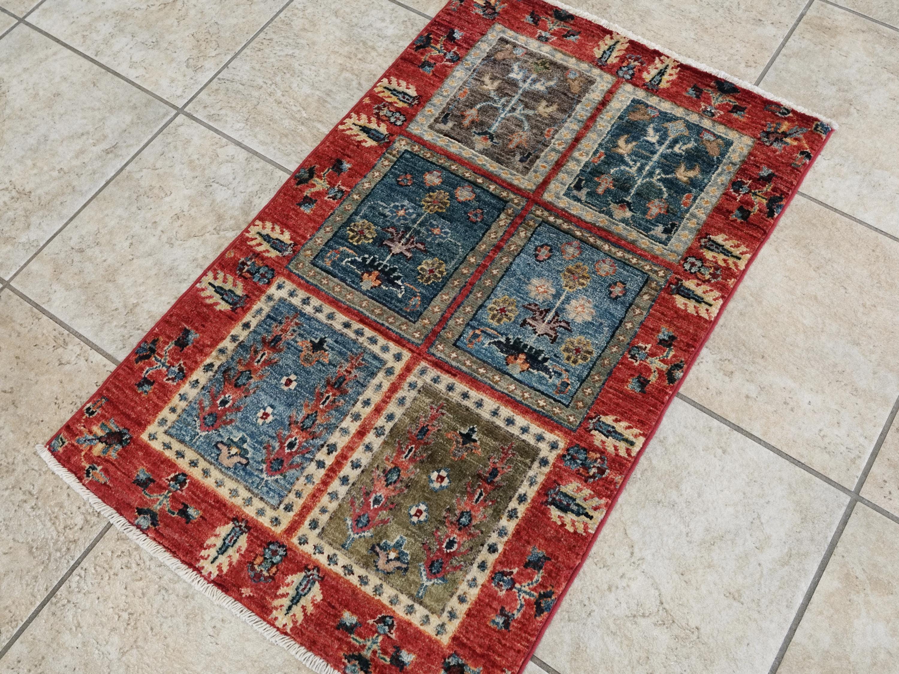 2x3 Ft Hand Knotted Red Heriz Rug - Afghan Wool Accent Rug