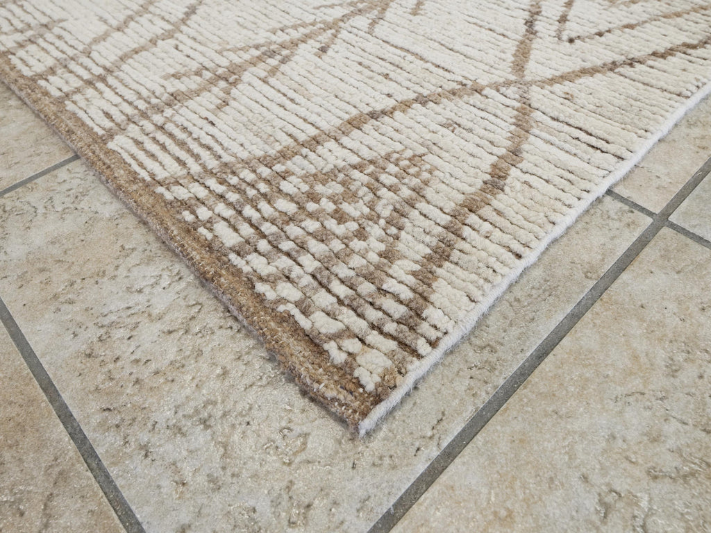 10 Ft Handmade Afghan Wool Runner Rug - Beige Moroccan Style