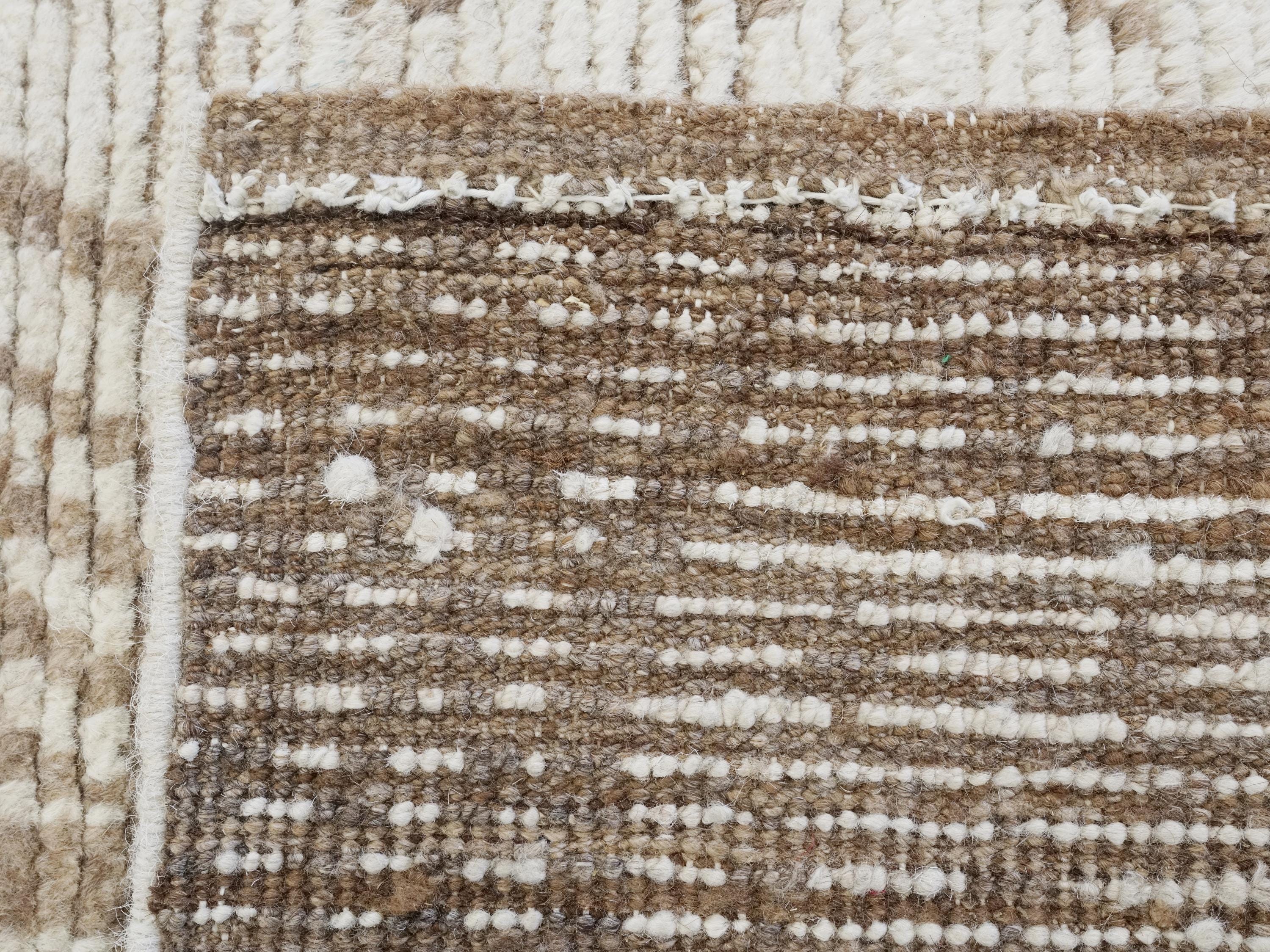 10 Ft Handmade Afghan Wool Runner Rug - Beige Moroccan Style