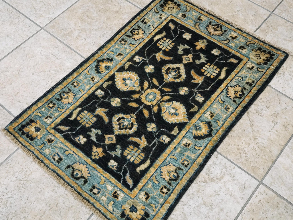 2x3 Black & Blue Serapi Rug - Floral Accent Rug