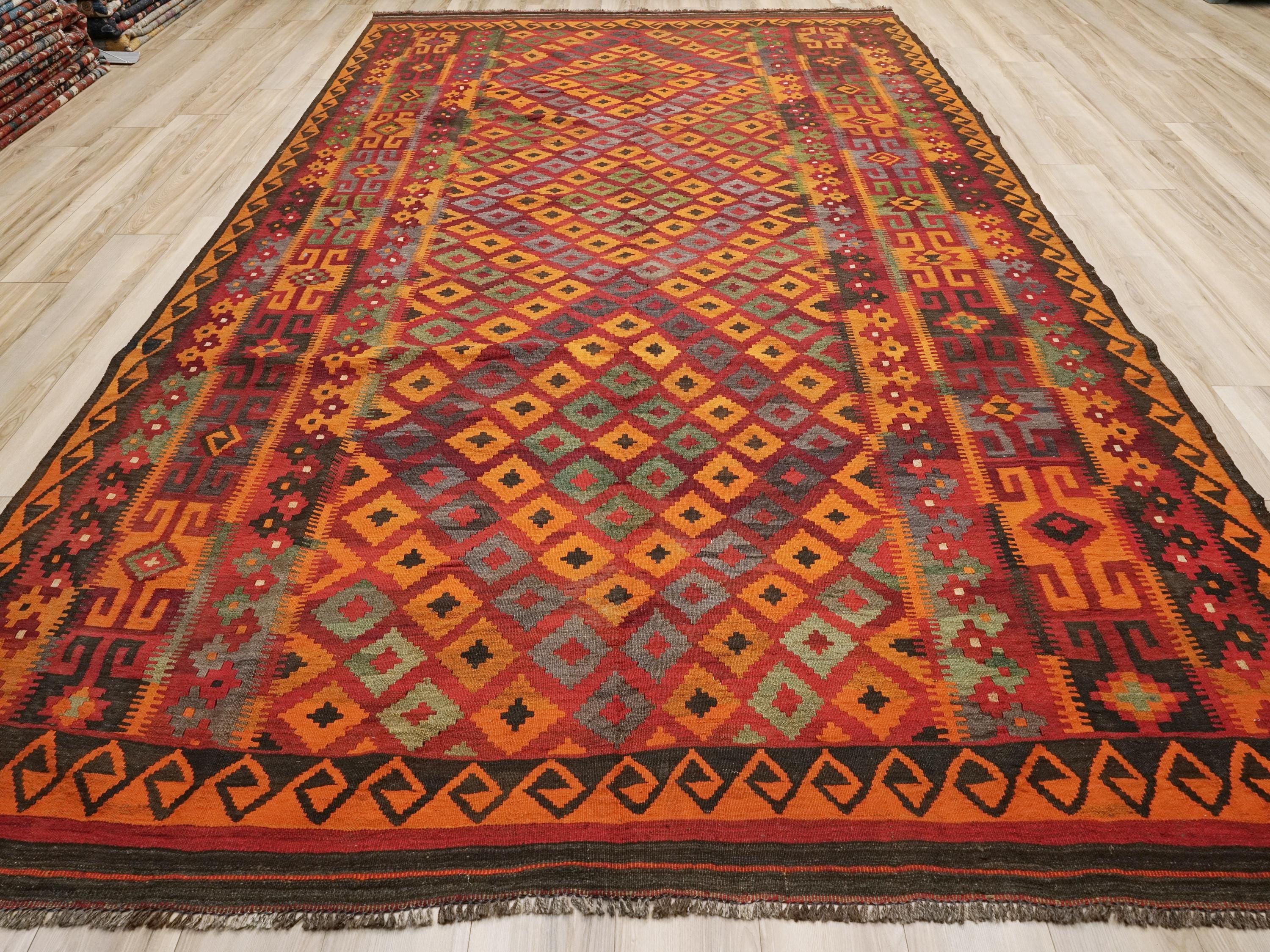 9x14 Ft Red Maimana Kilim Rug - Vintage Afghan Tribal Rug
