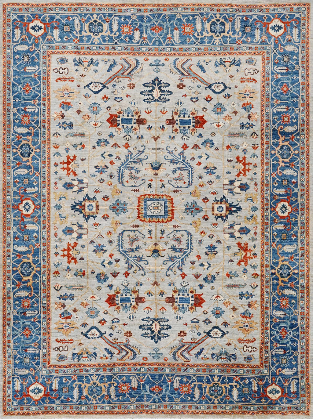 9x12 Ft Blue & White Bidjar Rug - Hand Knotted Persian Style Wool Rug