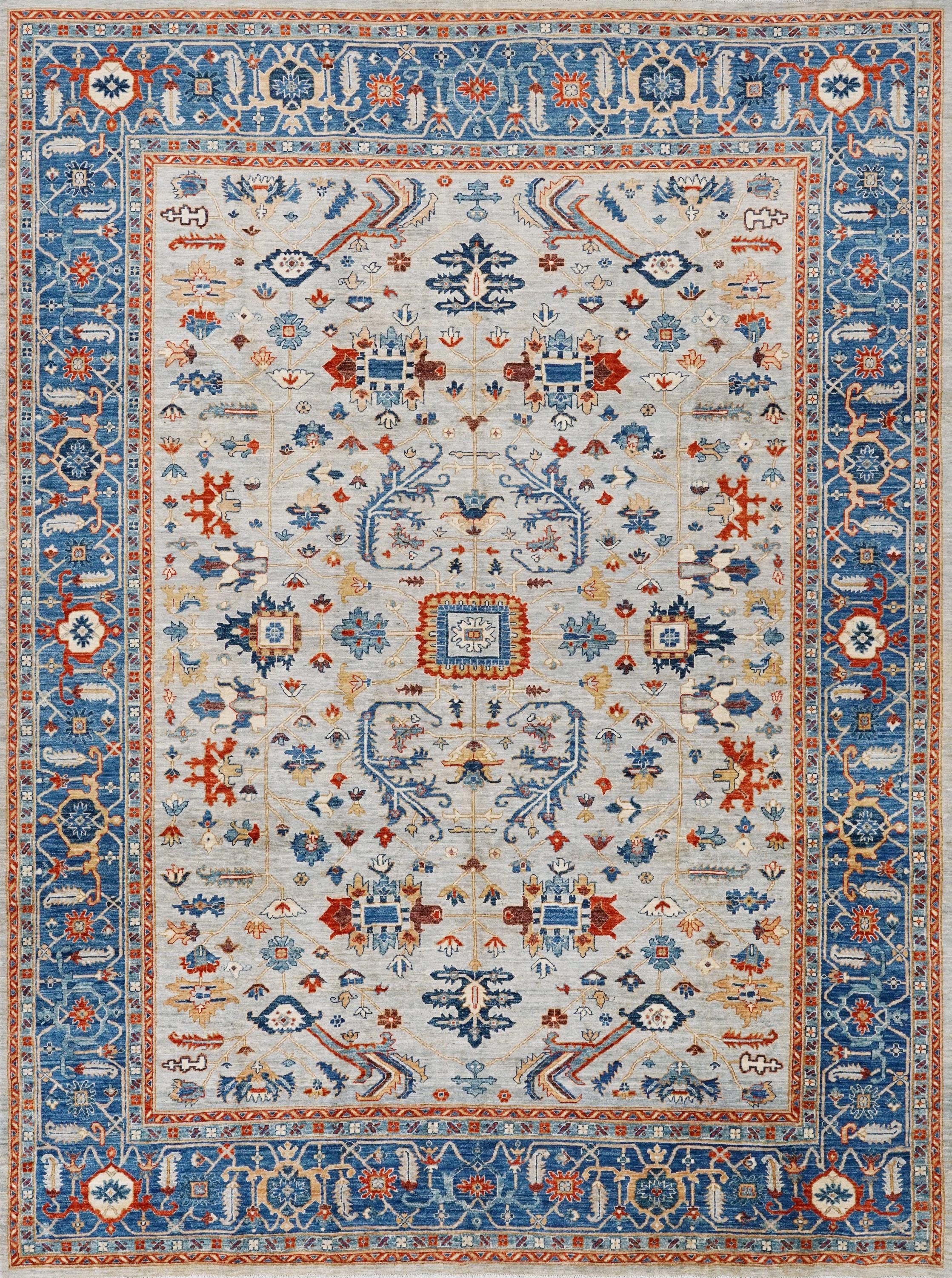 9x12 Ft Blue & White Bidjar Rug - Hand Knotted Persian Style Wool Rug
