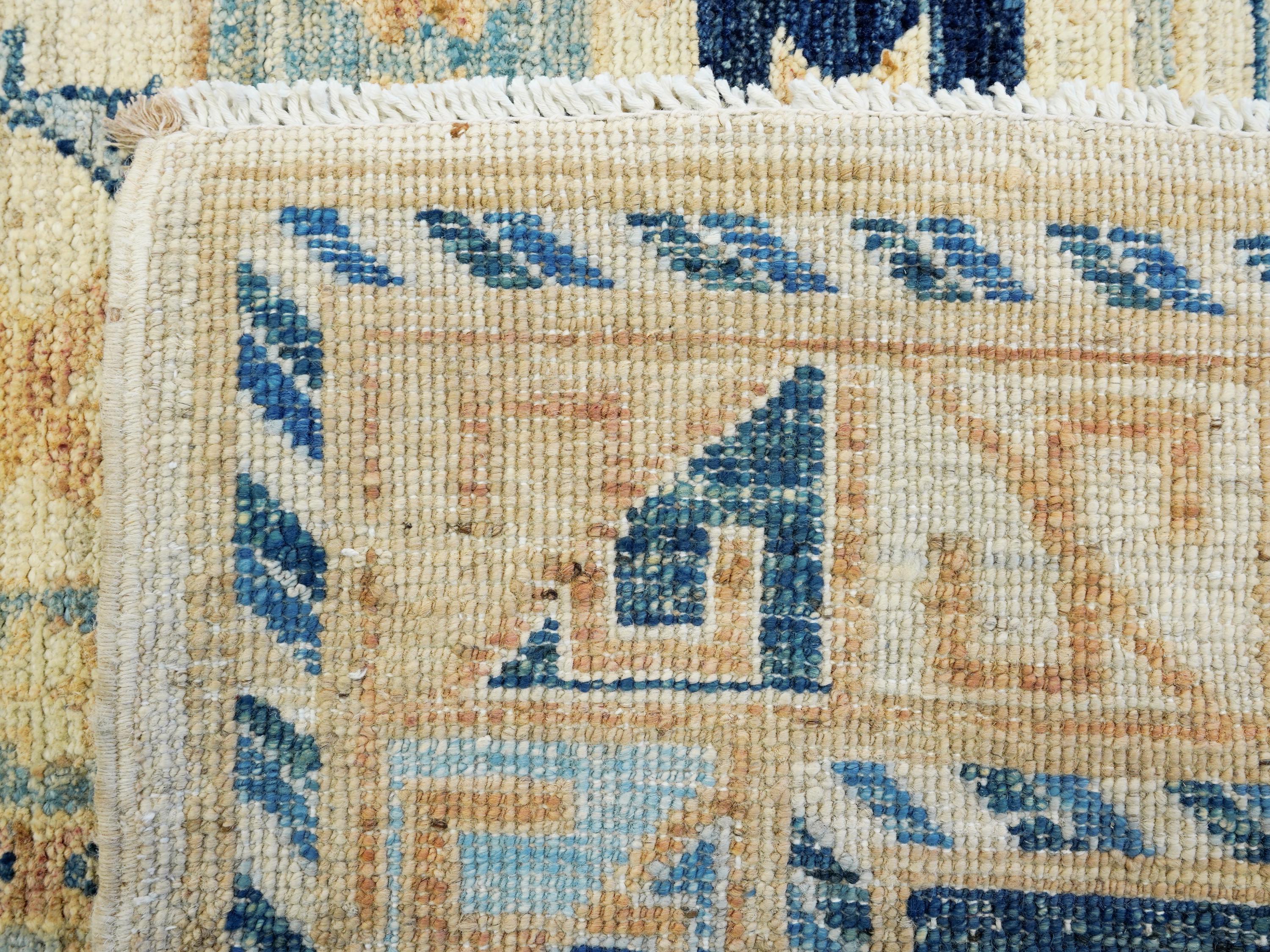 6x9 Ft Antique Heriz Rug - Beige & Blue Persian Rug