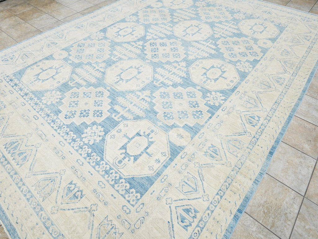 10x14 Ft Muted Blue Ushak Rug - Hand Knotted Wool Area Rug