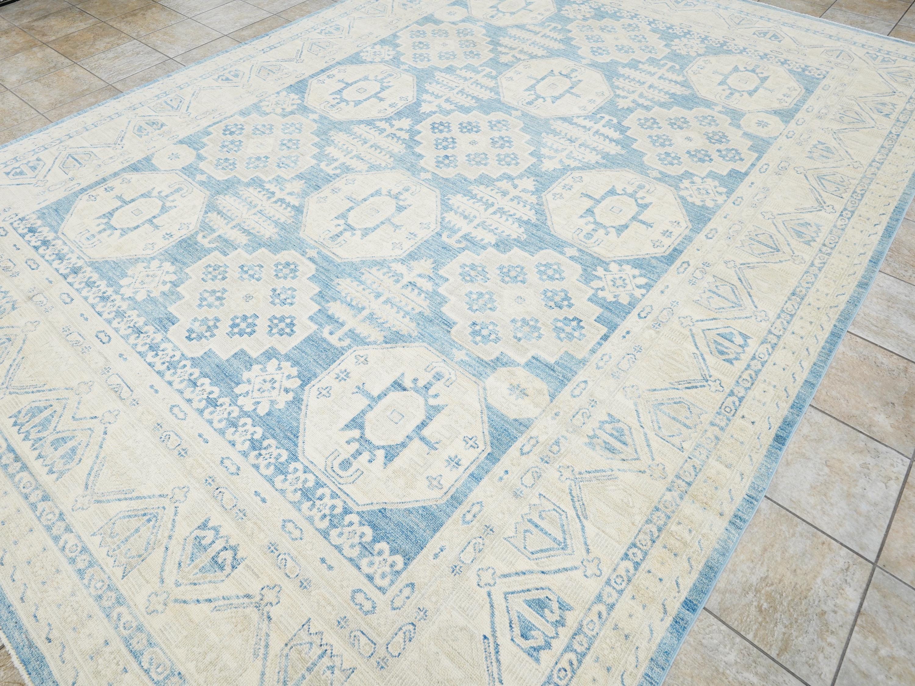 10x14 Ft Muted Blue Ushak Rug - Hand Knotted Wool Area Rug