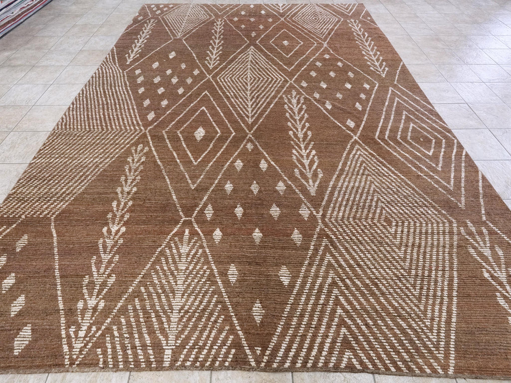 10x14 Ft Brown Moroccan Rug - Afghan Handmade Wool Rug