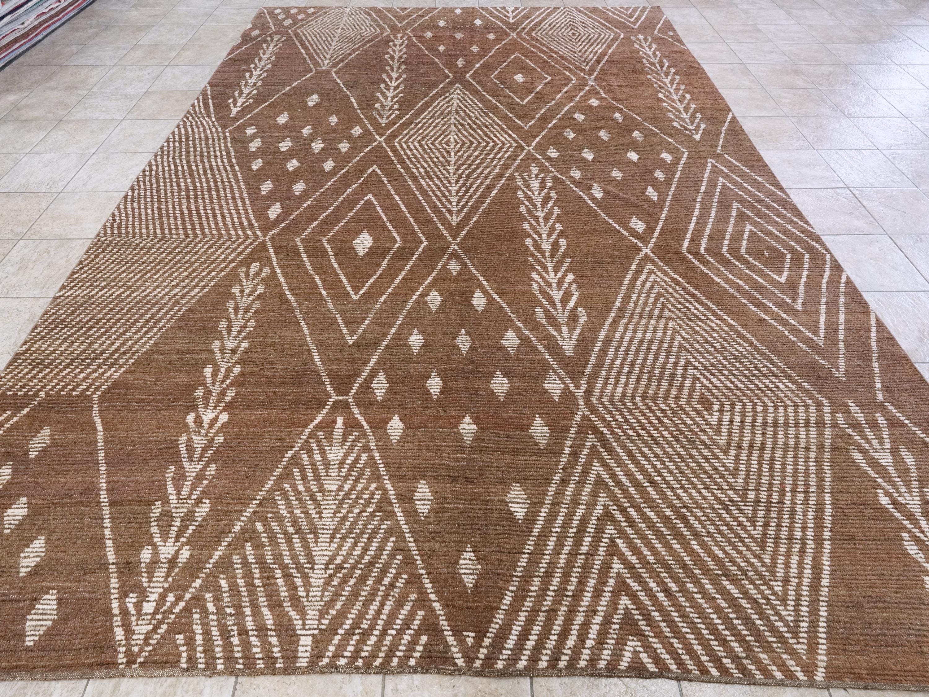10x14 Ft Brown Moroccan Rug - Afghan Handmade Wool Rug