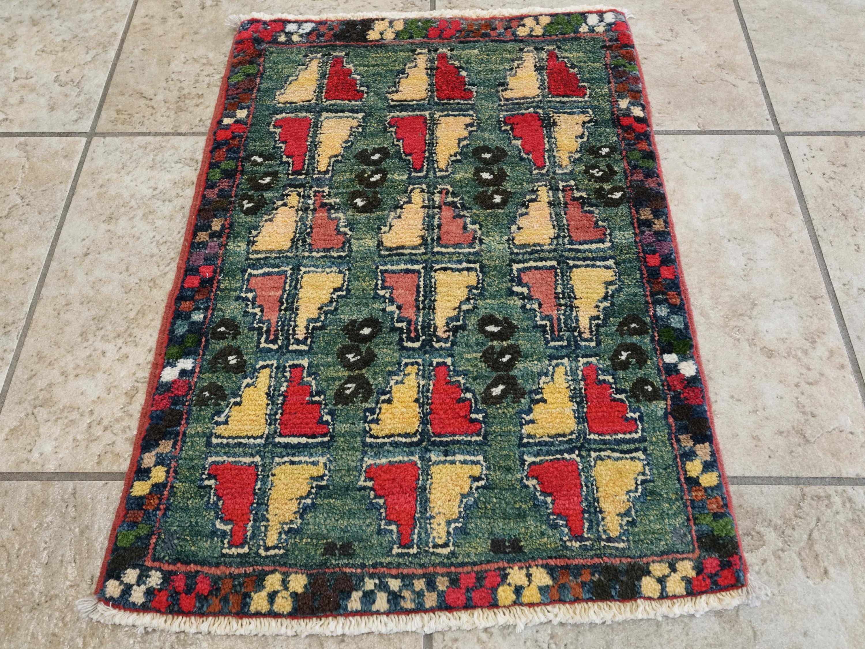 1x2 Ft Hand Knotted Dark Green Serapi Rug - Ghazni Wool Accent Rug