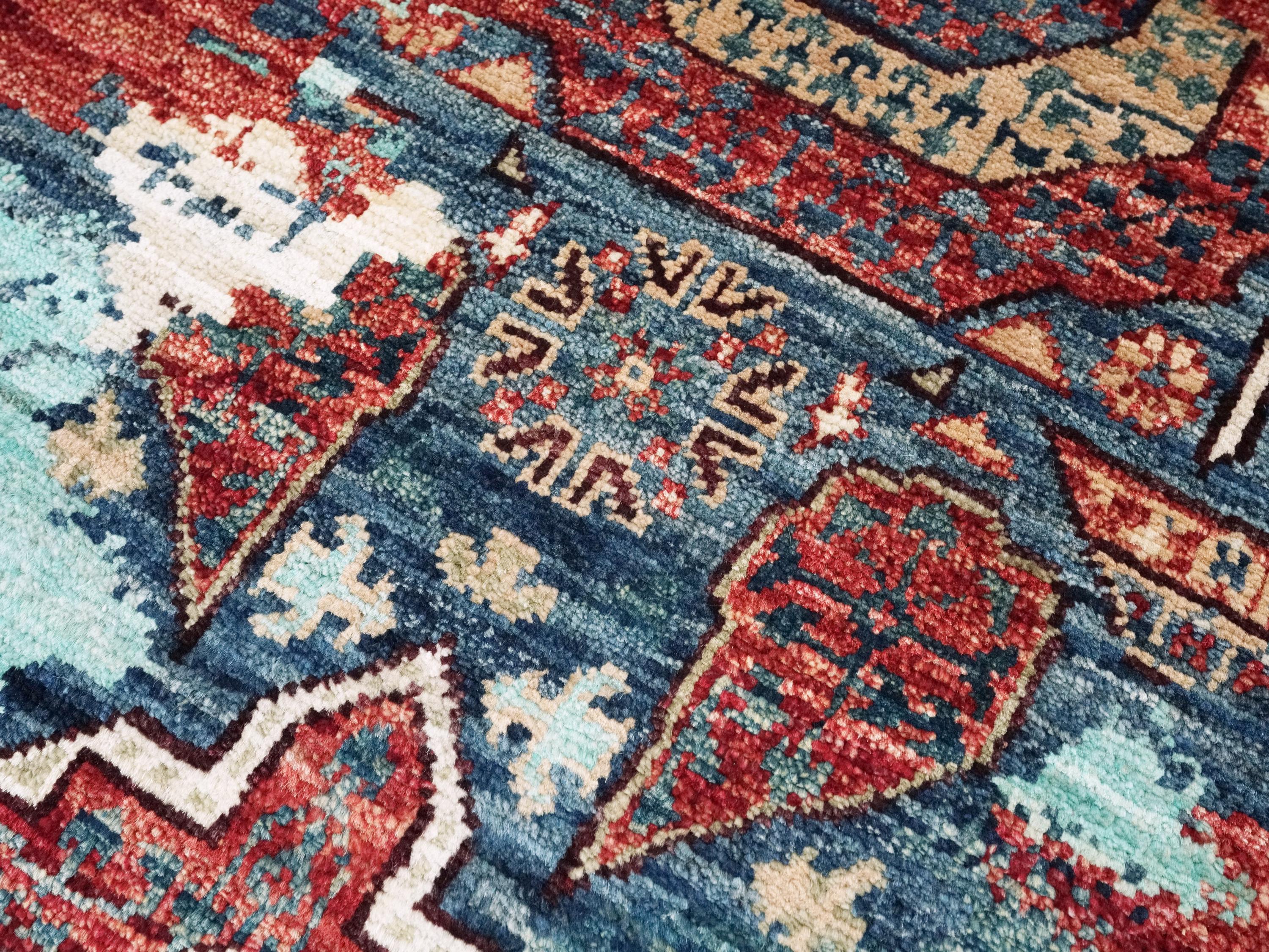 2x5 Ft Blue Mamluk Rug - Hand Knotted Wool Hallway Runner