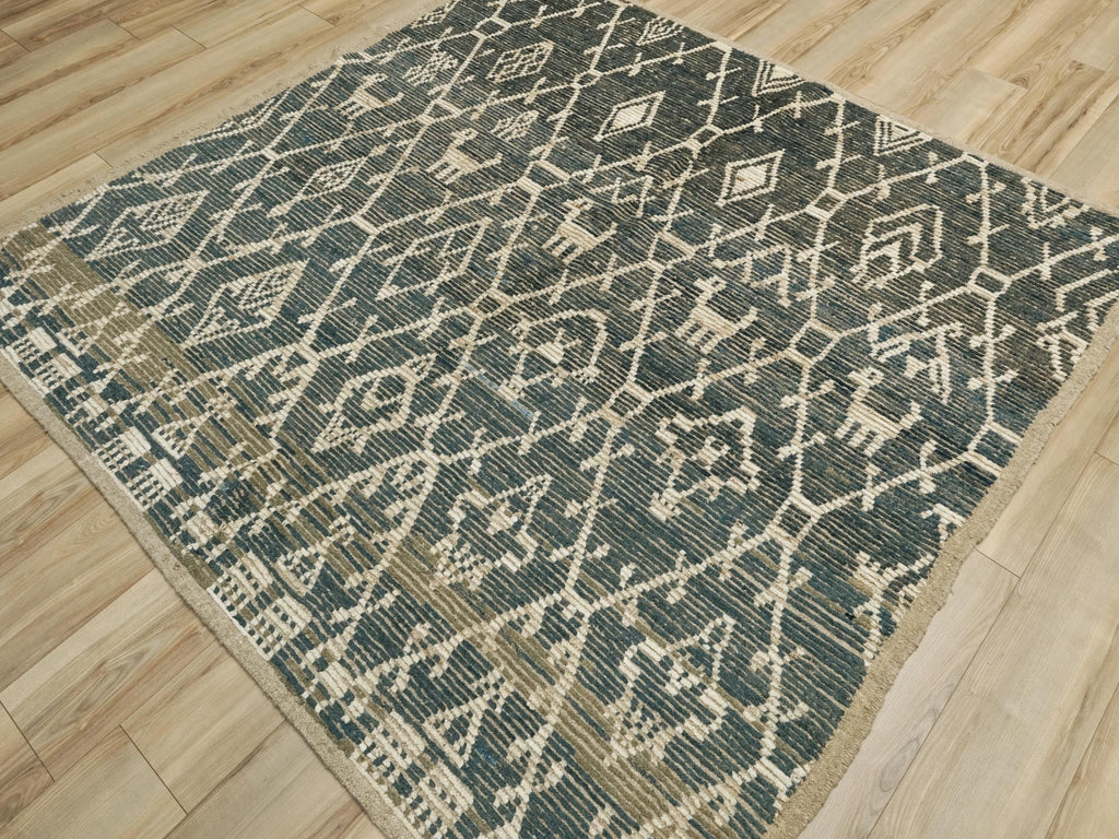 7x7 Ft Blue Moroccan Rug - Afghan Handmade Square Rug